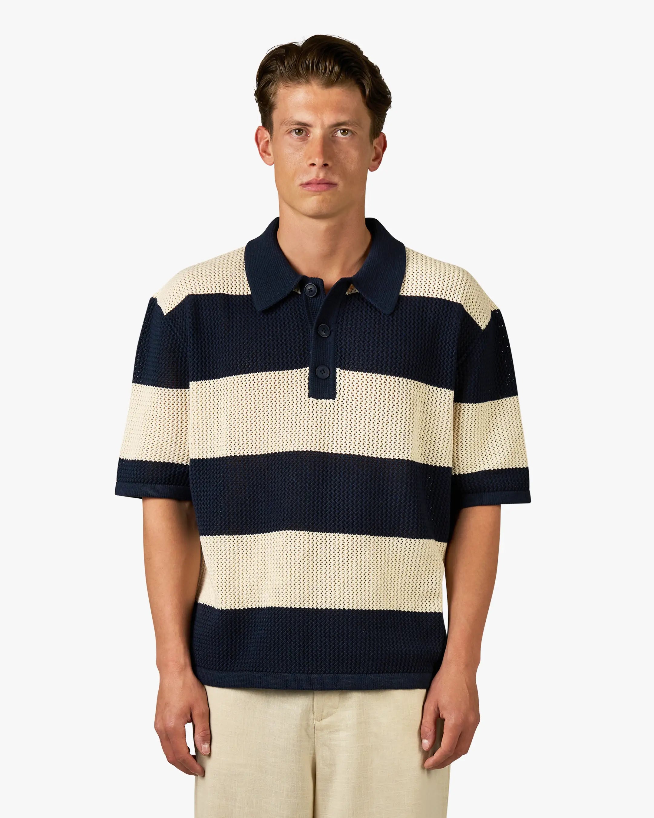 Cabris Knitted Polo | Navy/Ecru