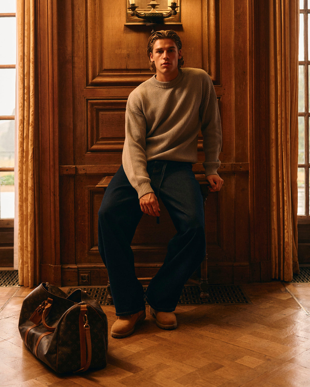 Naval Knitted Cotton Sweater | Grey Melee