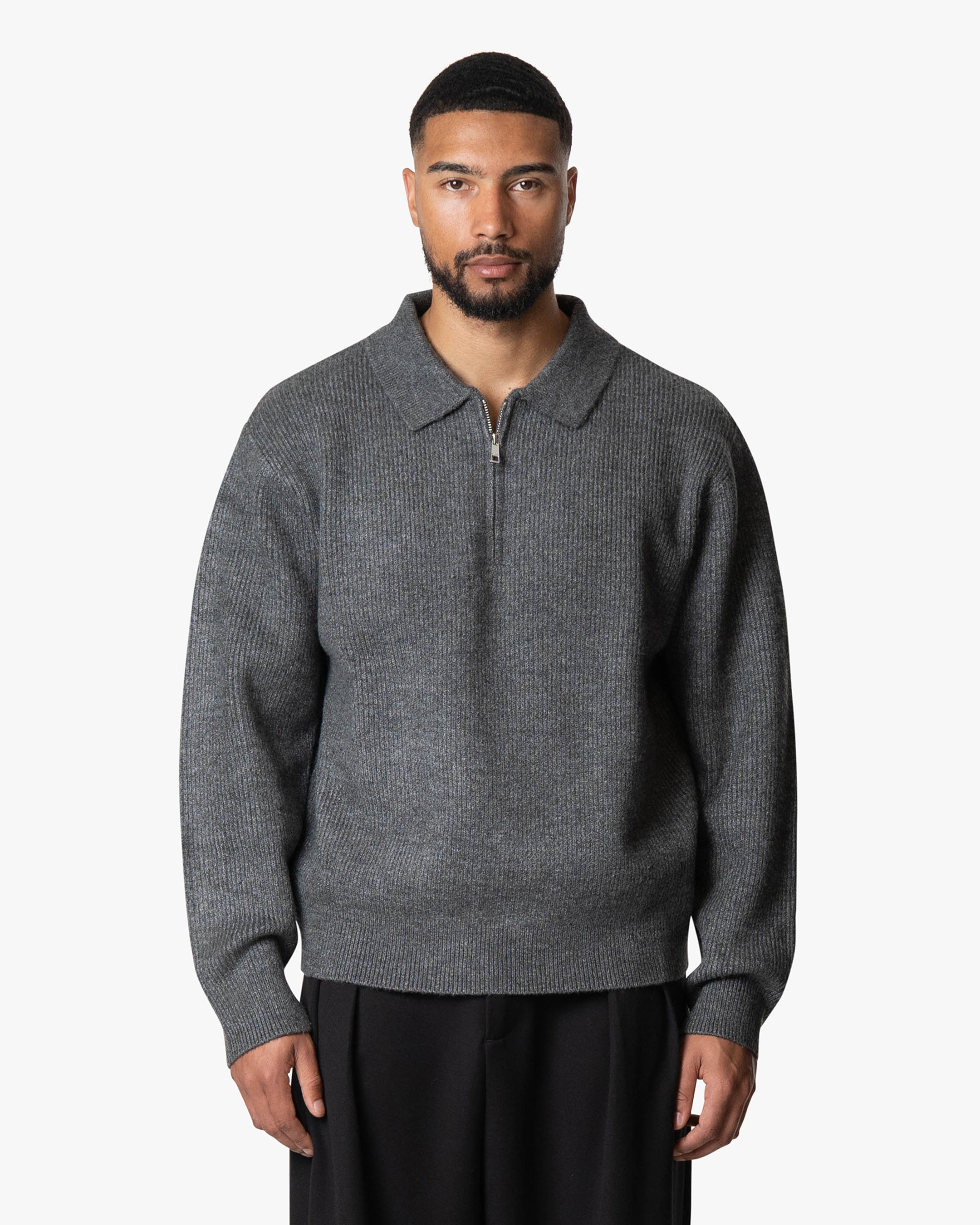 Levante Knitted Half-Zip Polo Sweater | Dark Grey