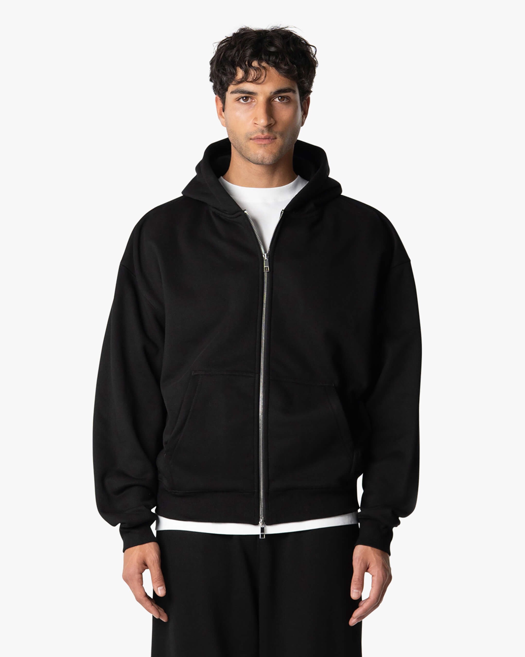 Oversized Blank Zip Hoodie | Black
