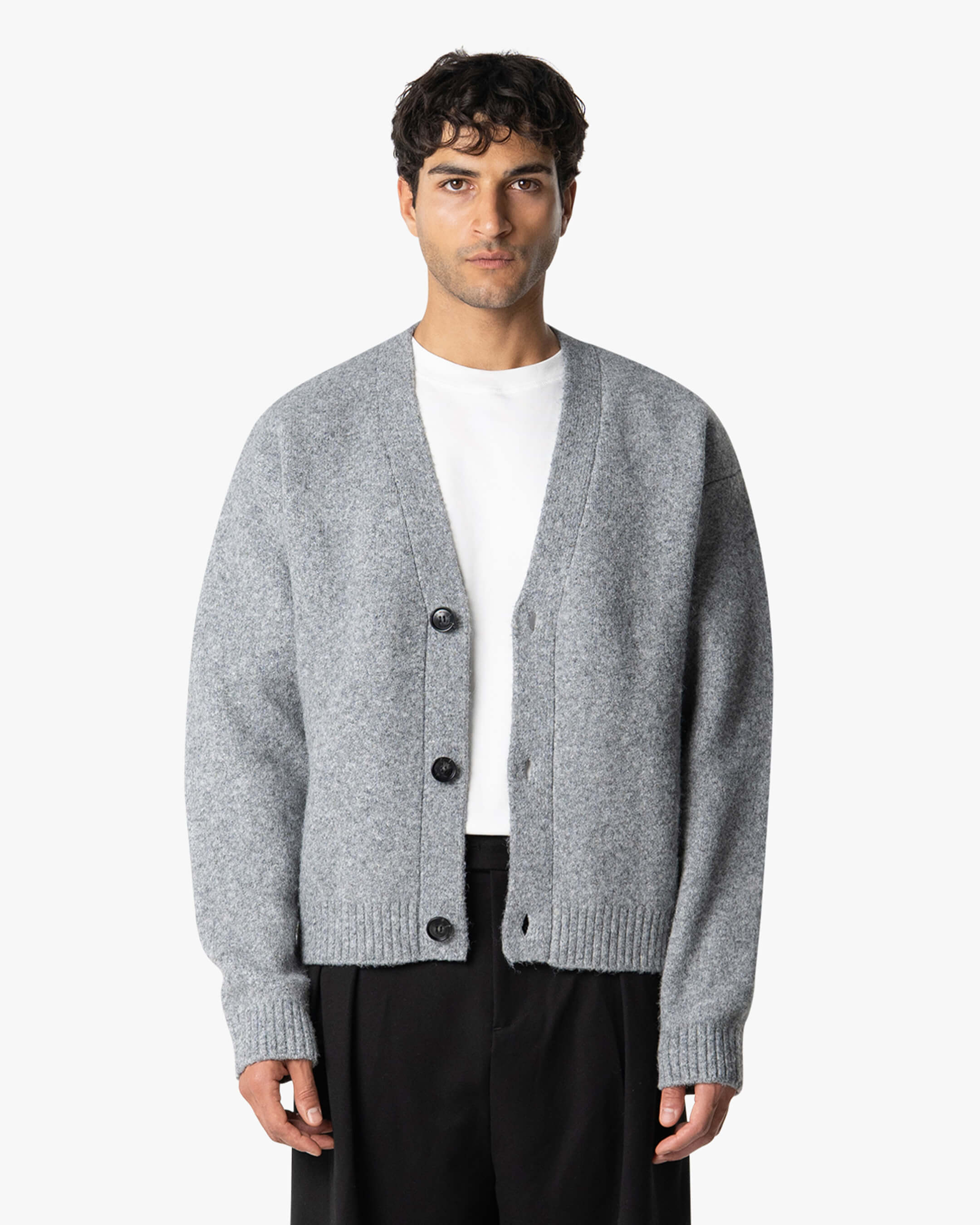 Marea V-Neck Brushed Cardigan | Grey Melee