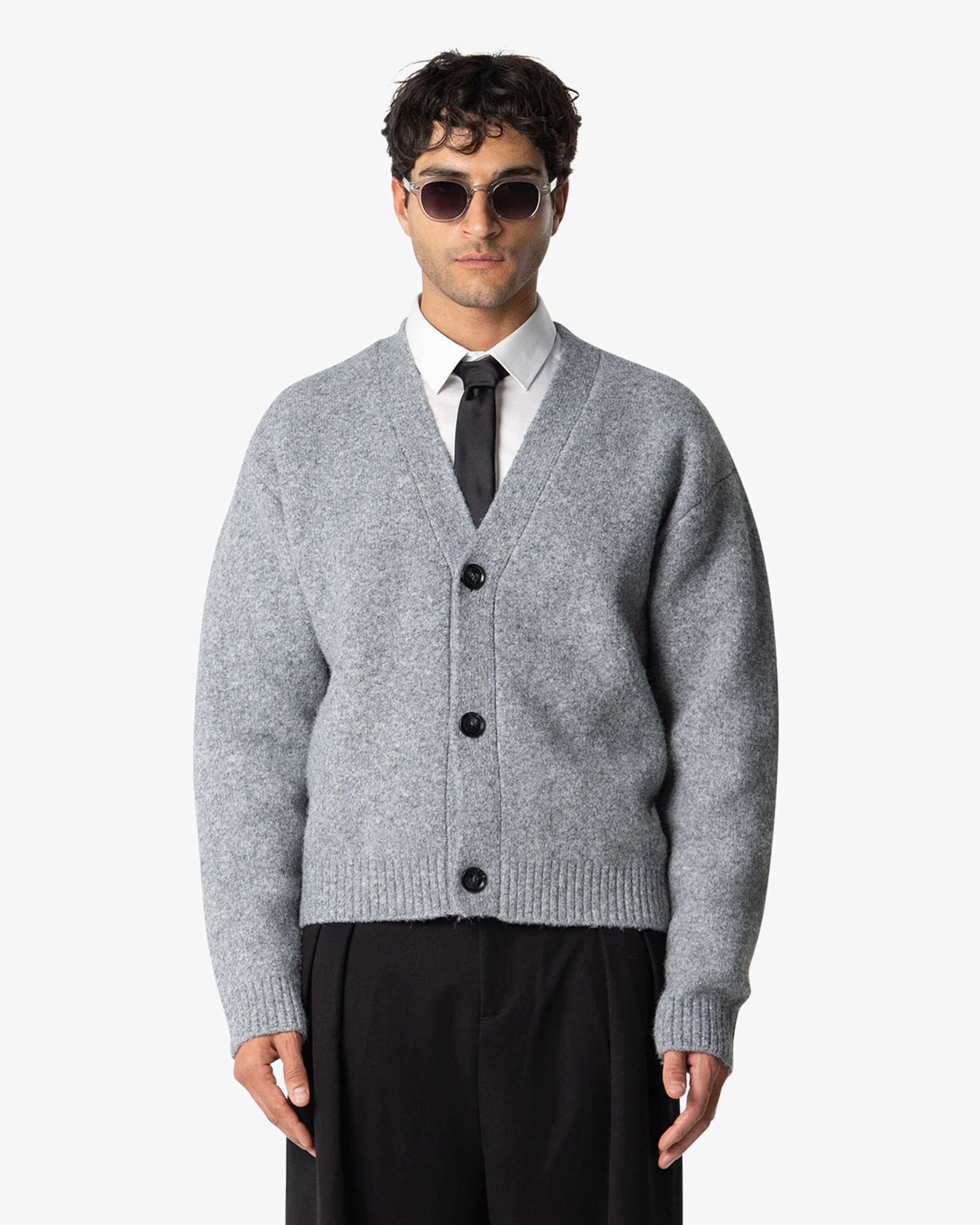 Marea V-Neck Brushed Cardigan | Grey Melee