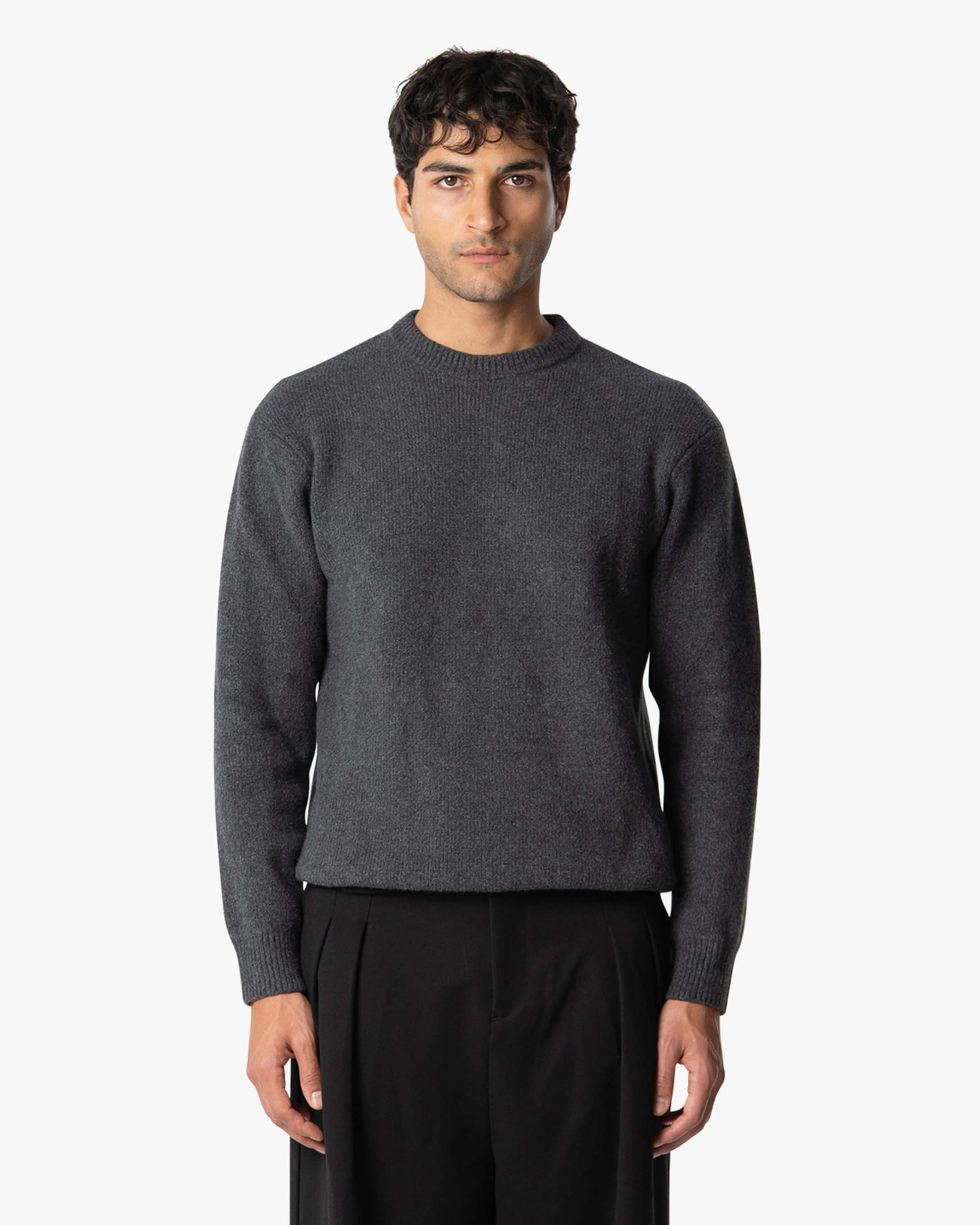 Nuvola Knitted Cotton Crewneck | Dark Grey