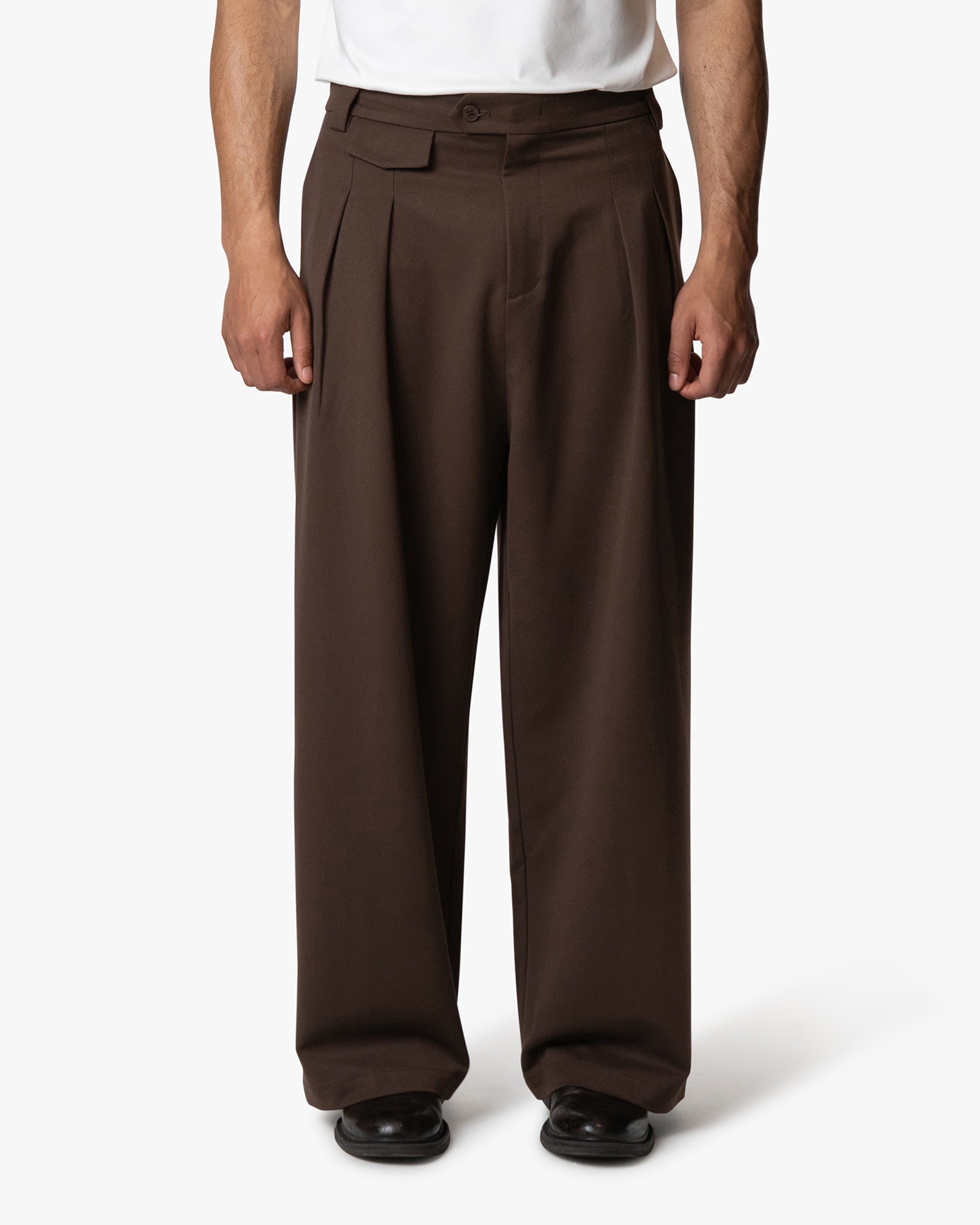 Ambra Loose-Fit Pleated Pants | Brown