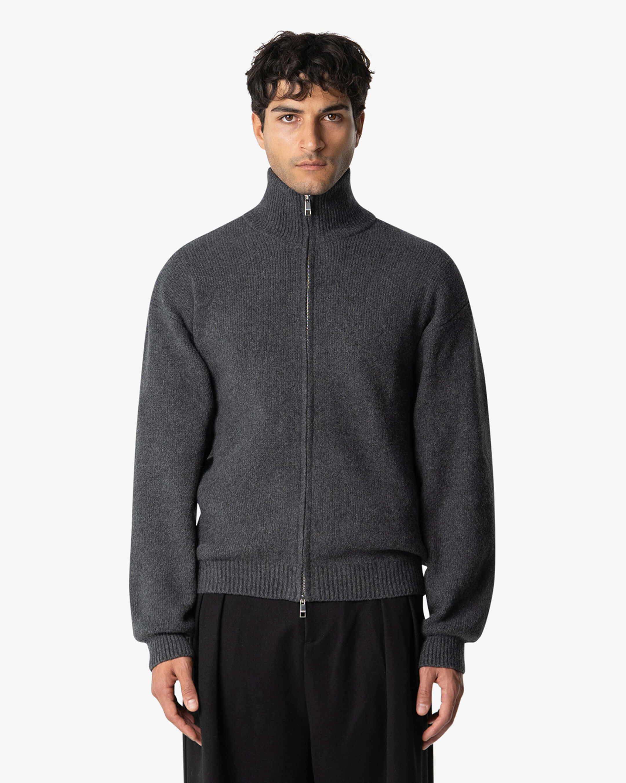 Ventura Cotton Zip-Up Cardigan | Dark Grey