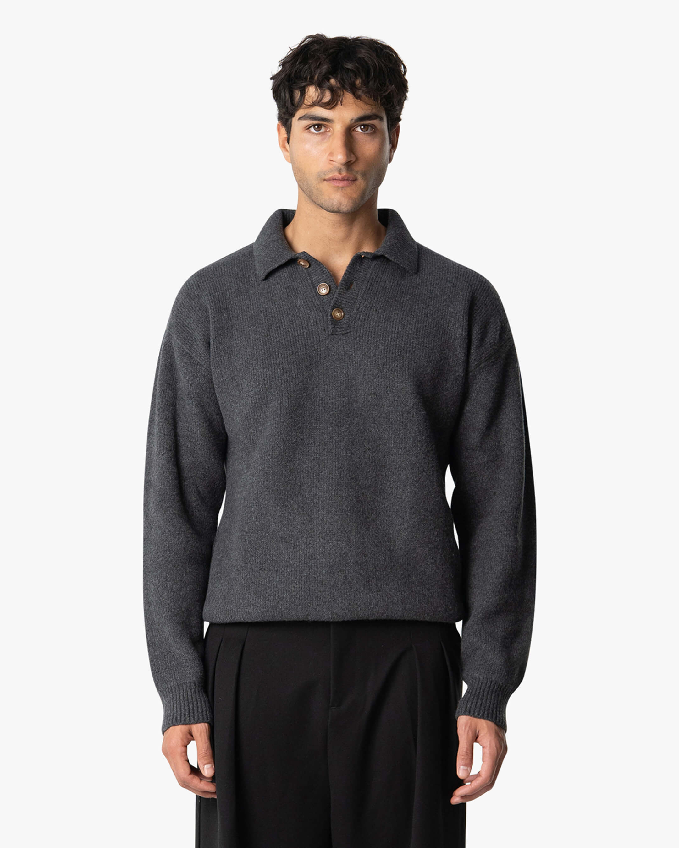 Alessandro Knitted Polo Sweater | Dark Grey