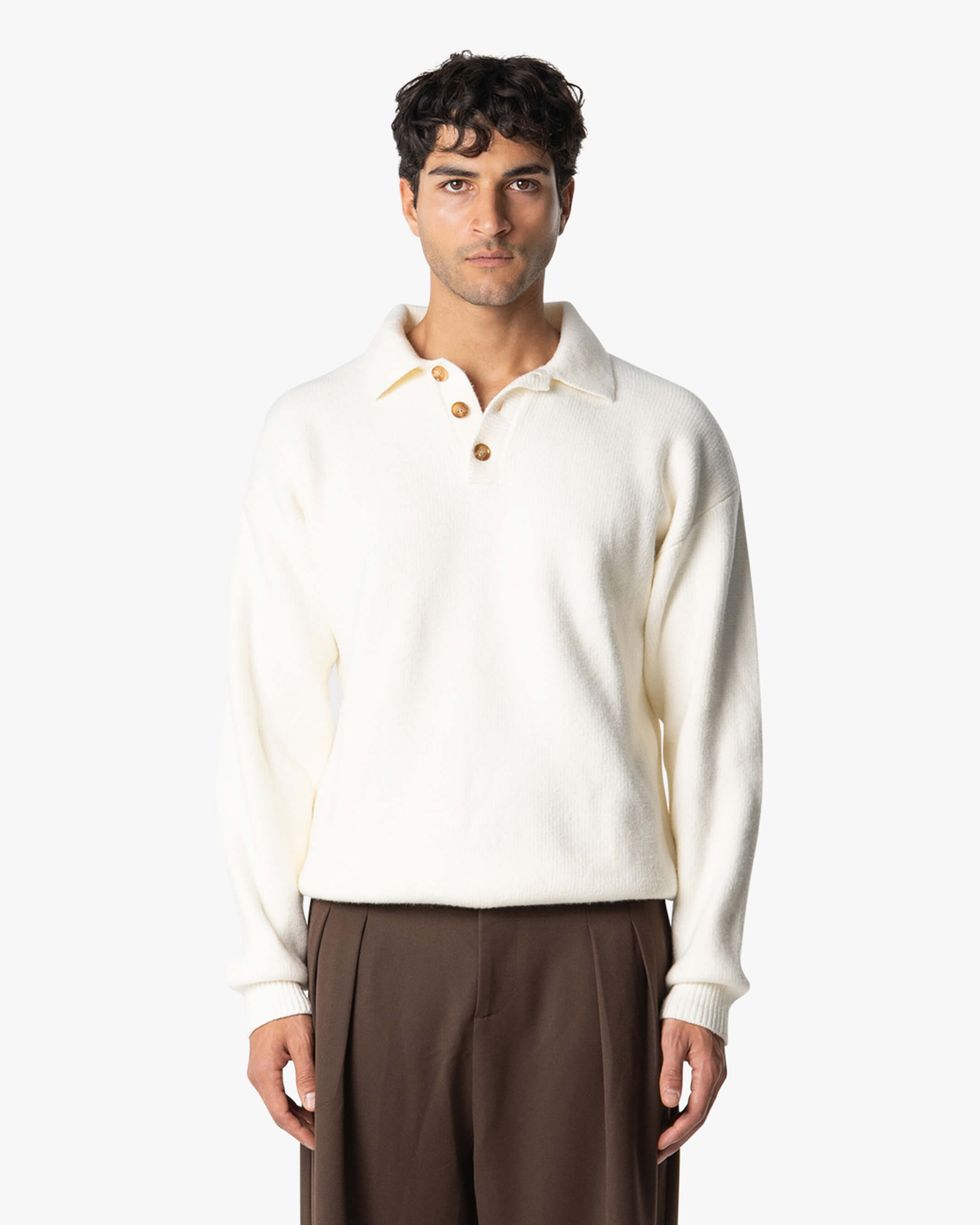 Alessandro Knitted Polo Sweater | Ecru