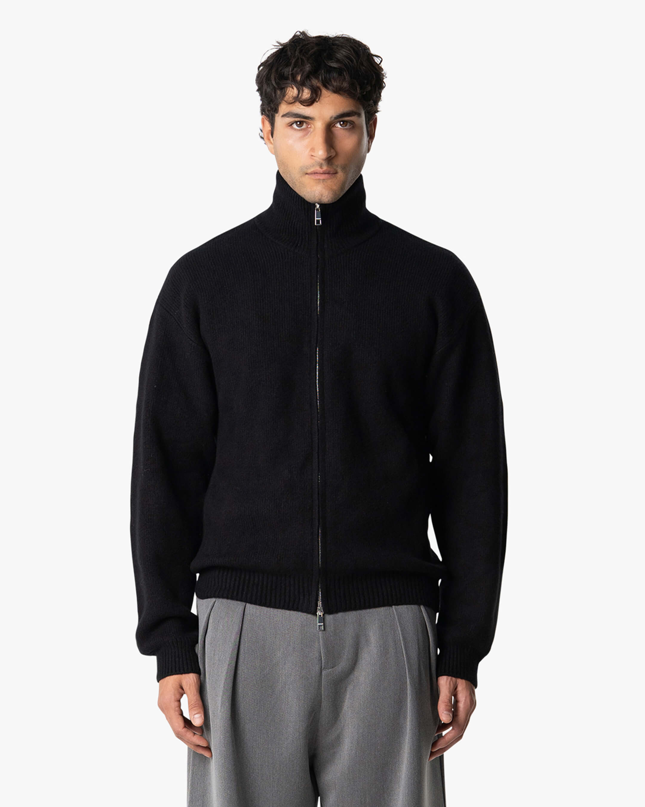 Ventura Cotton Zip-Up Cardigan | Black