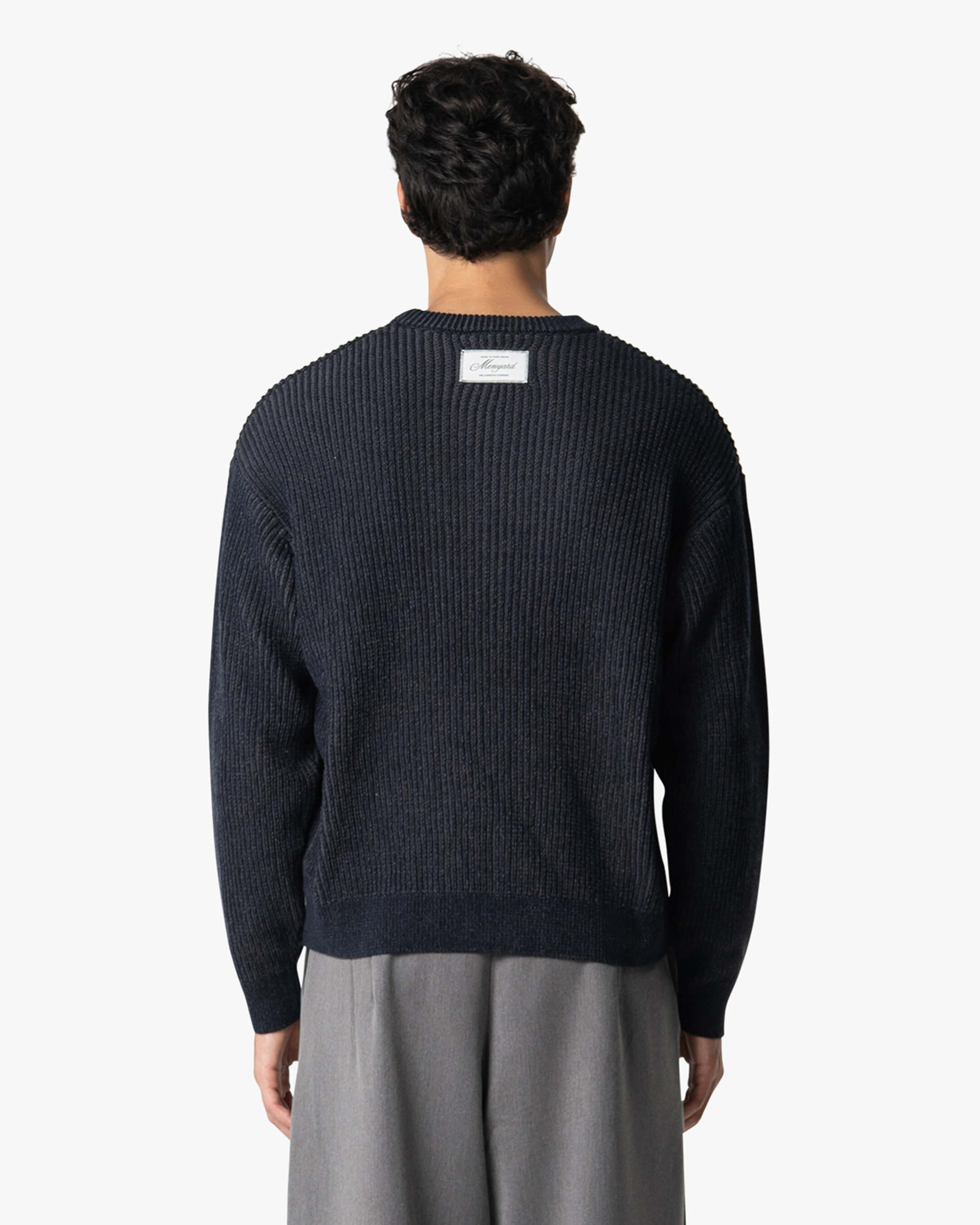 Lima Boxy Knitted Cotton Sweater | Navy/Grey