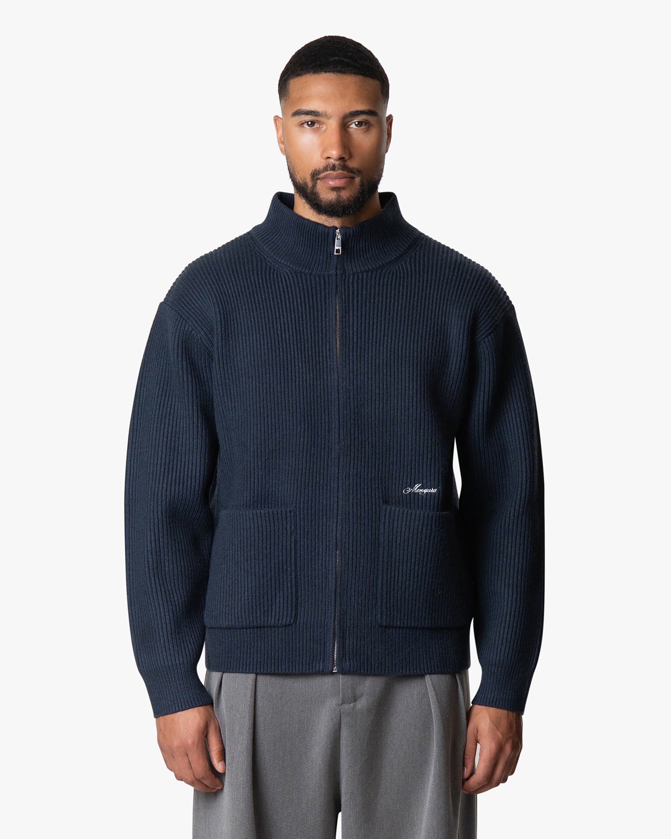 Giacca Heavy Knitted Zip-Up Cardigan | Navy