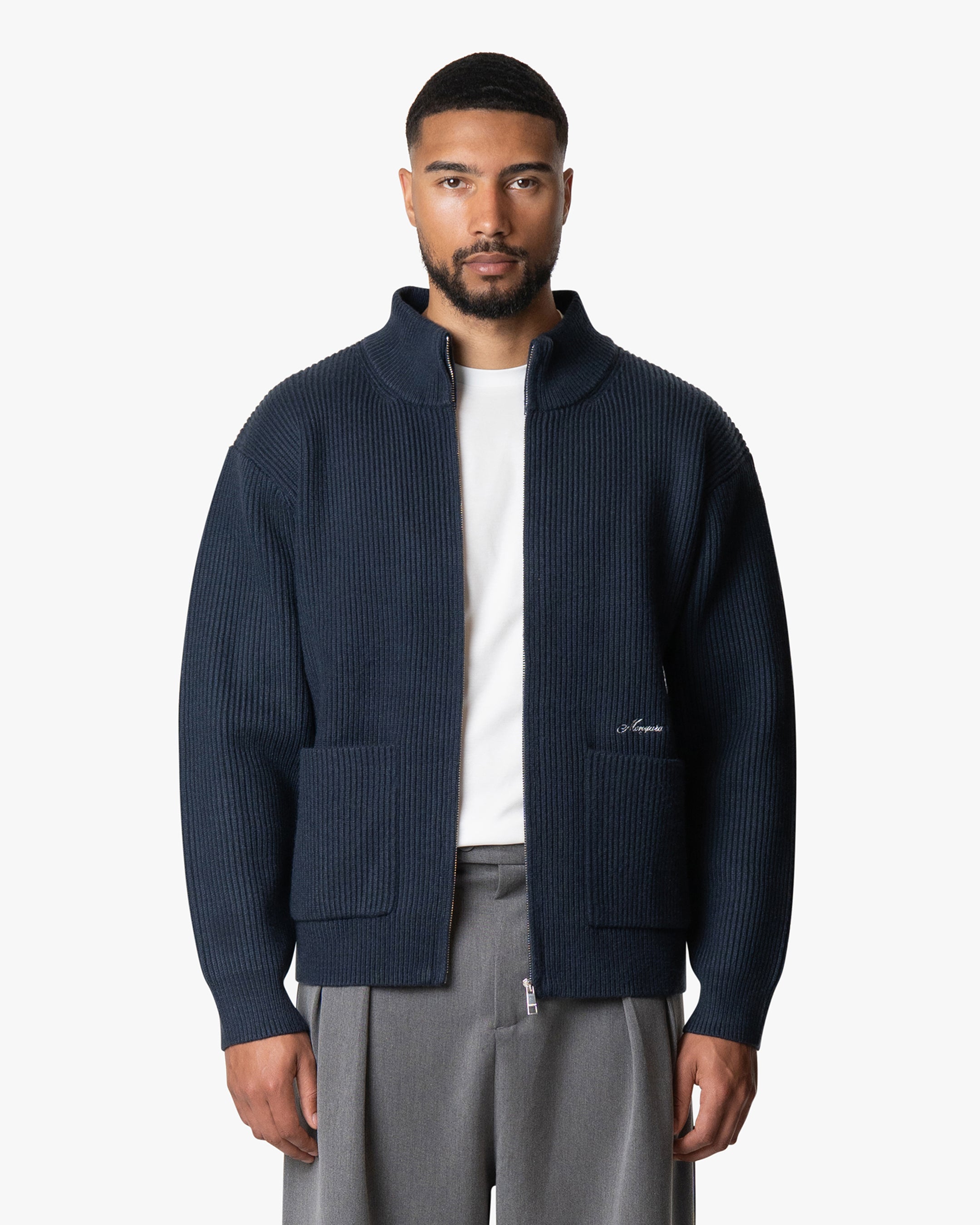 Giacca Heavy Knitted Zip-Up Cardigan | Navy
