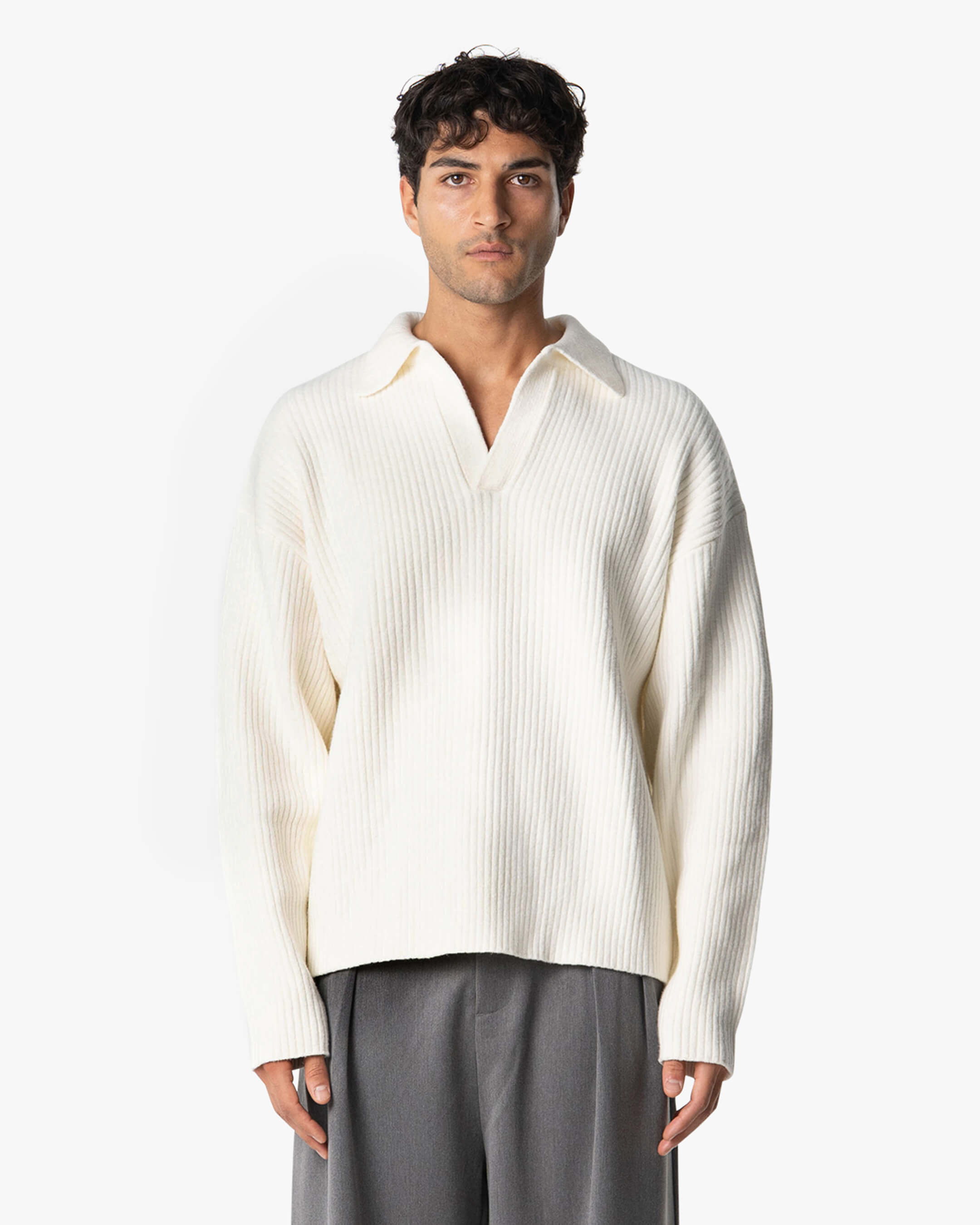 Ravello Oversized Cotton V-Neck Sweater | Ecru