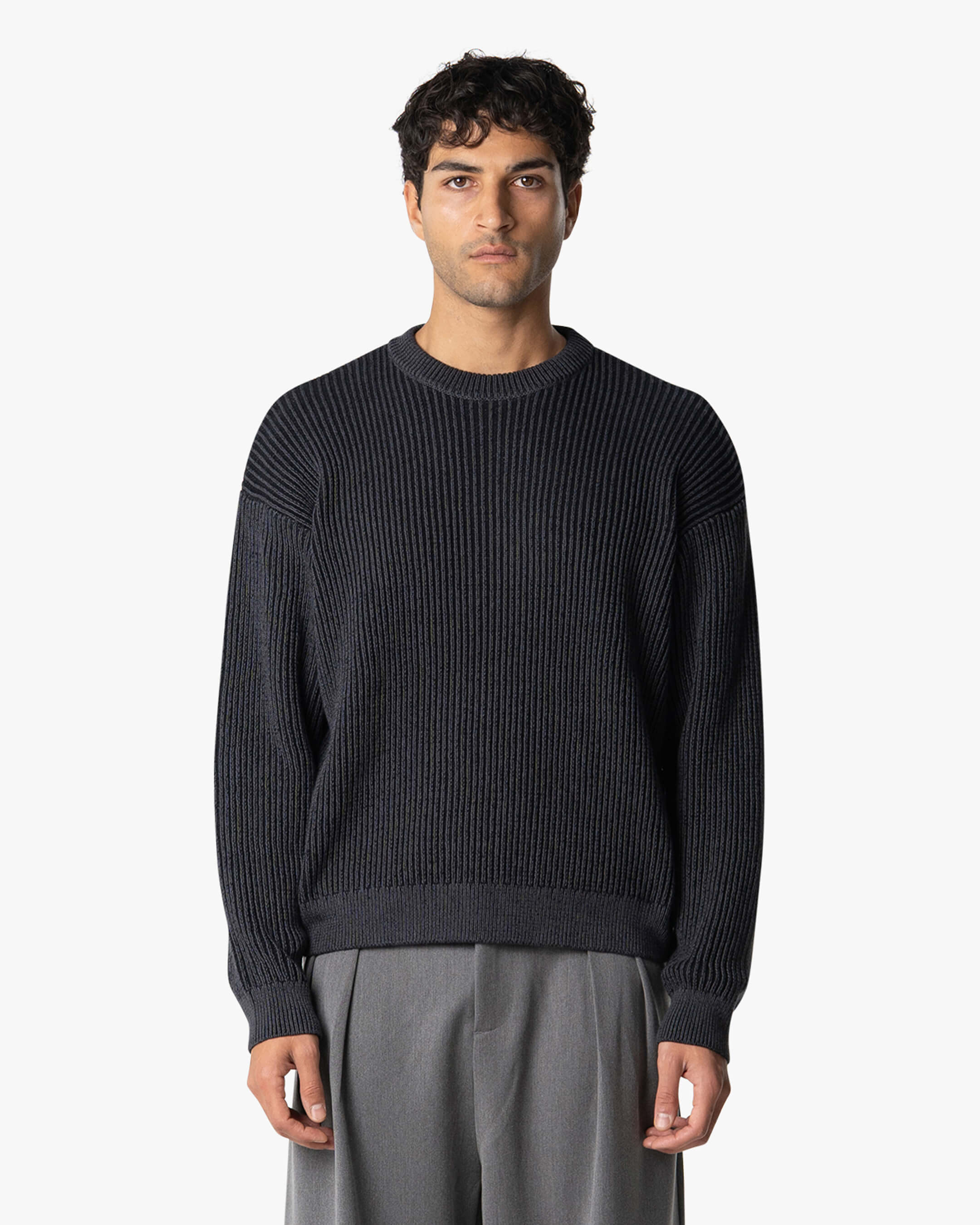 Lima Boxy Knitted Cotton Sweater | Black/Grey