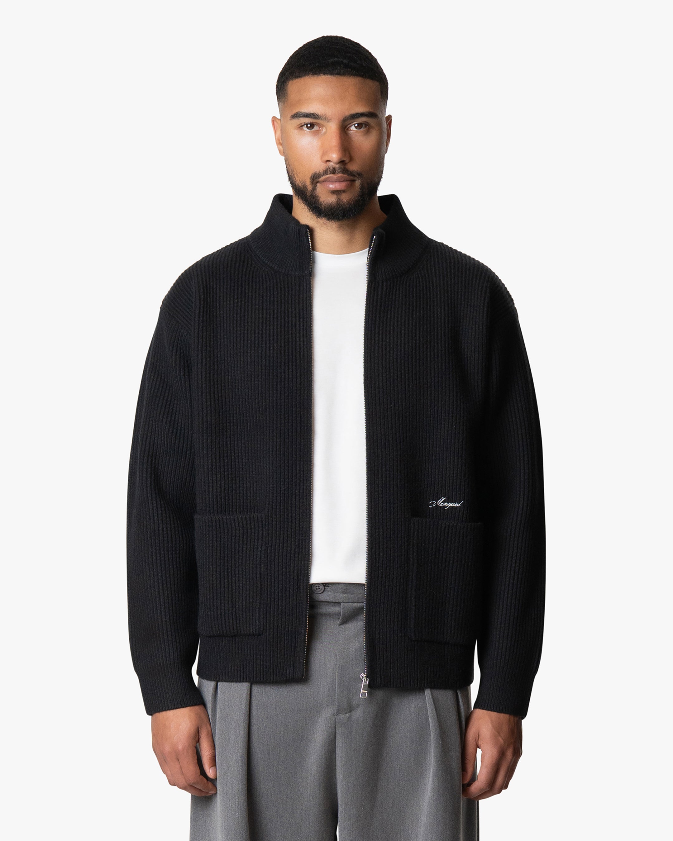 Giacca Heavy Knitted Zip-Up Cardigan | Black