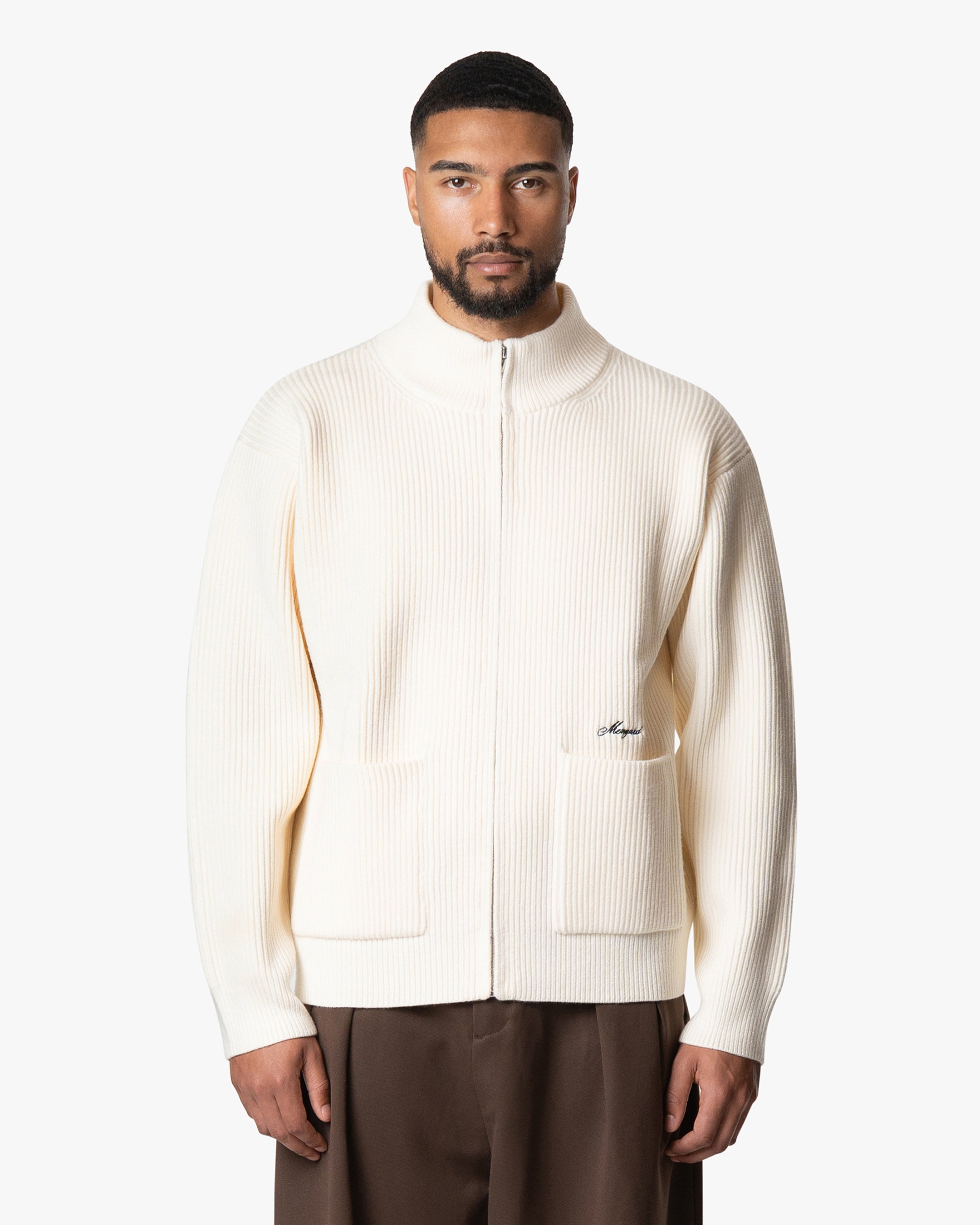 Giacca Heavy Knitted Zip-Up Cardigan | Ecru