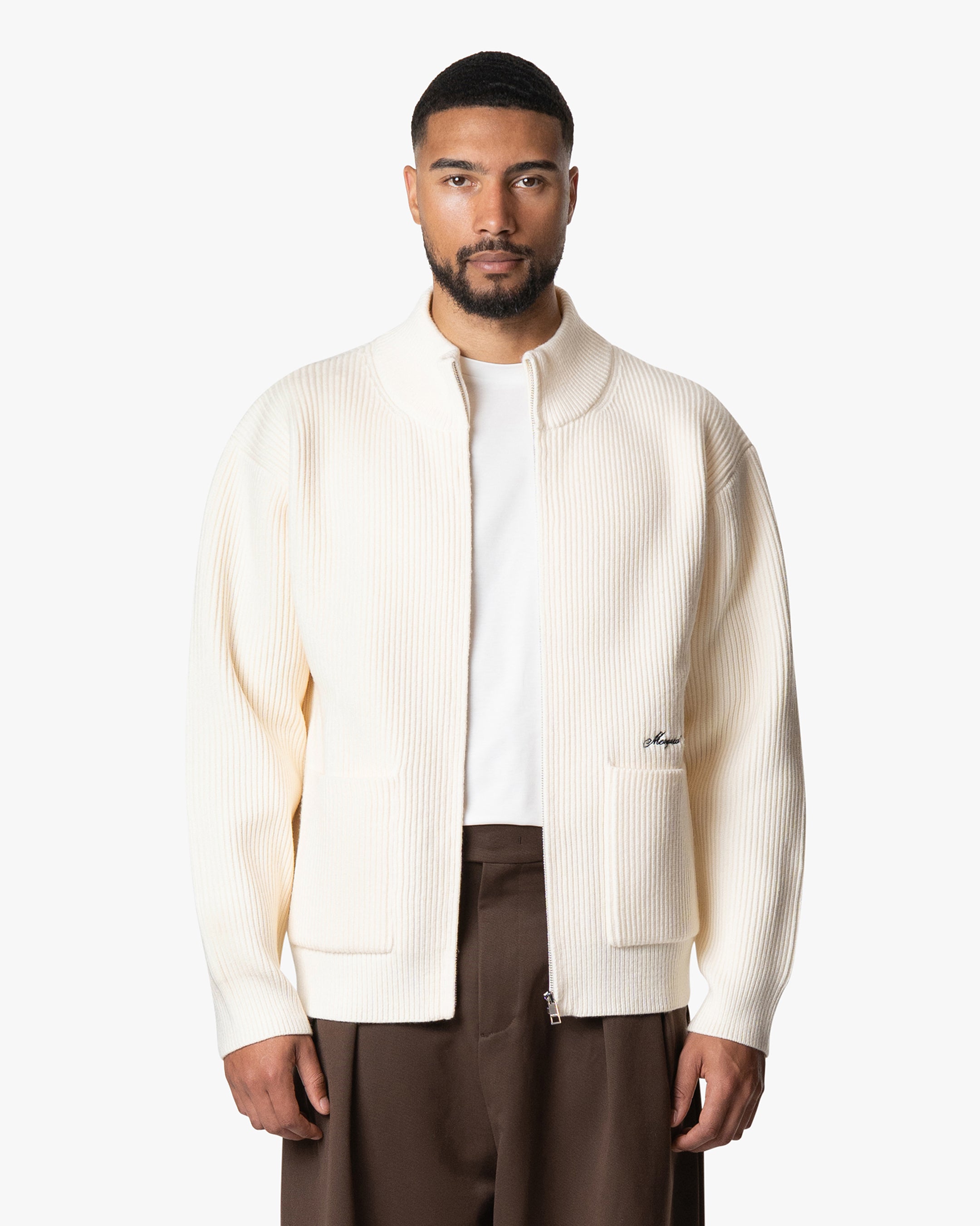 Giacca Heavy Knitted Zip-Up Cardigan | Ecru