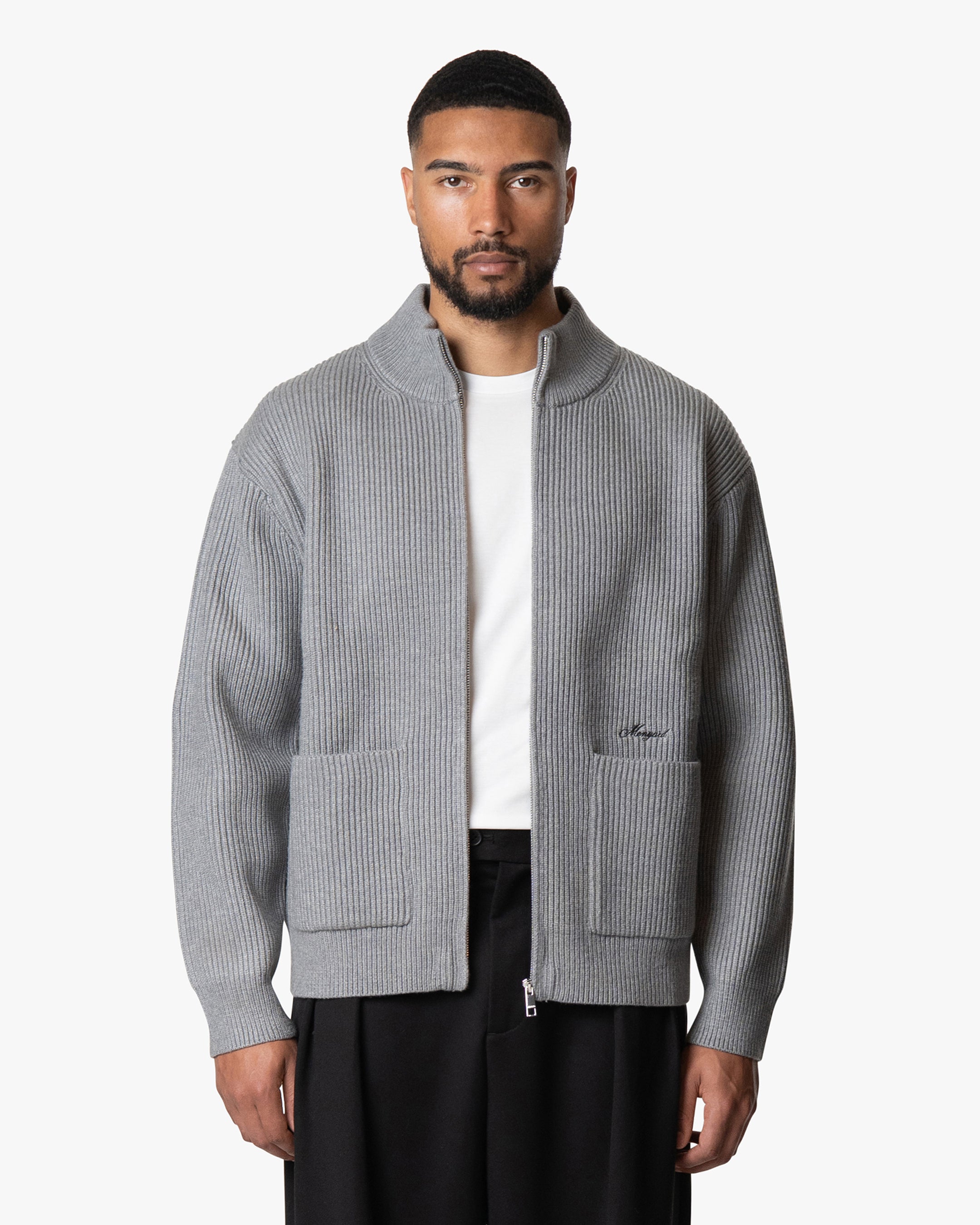 Giacca Heavy Knitted Zip-Up Cardigan | Grey Melee