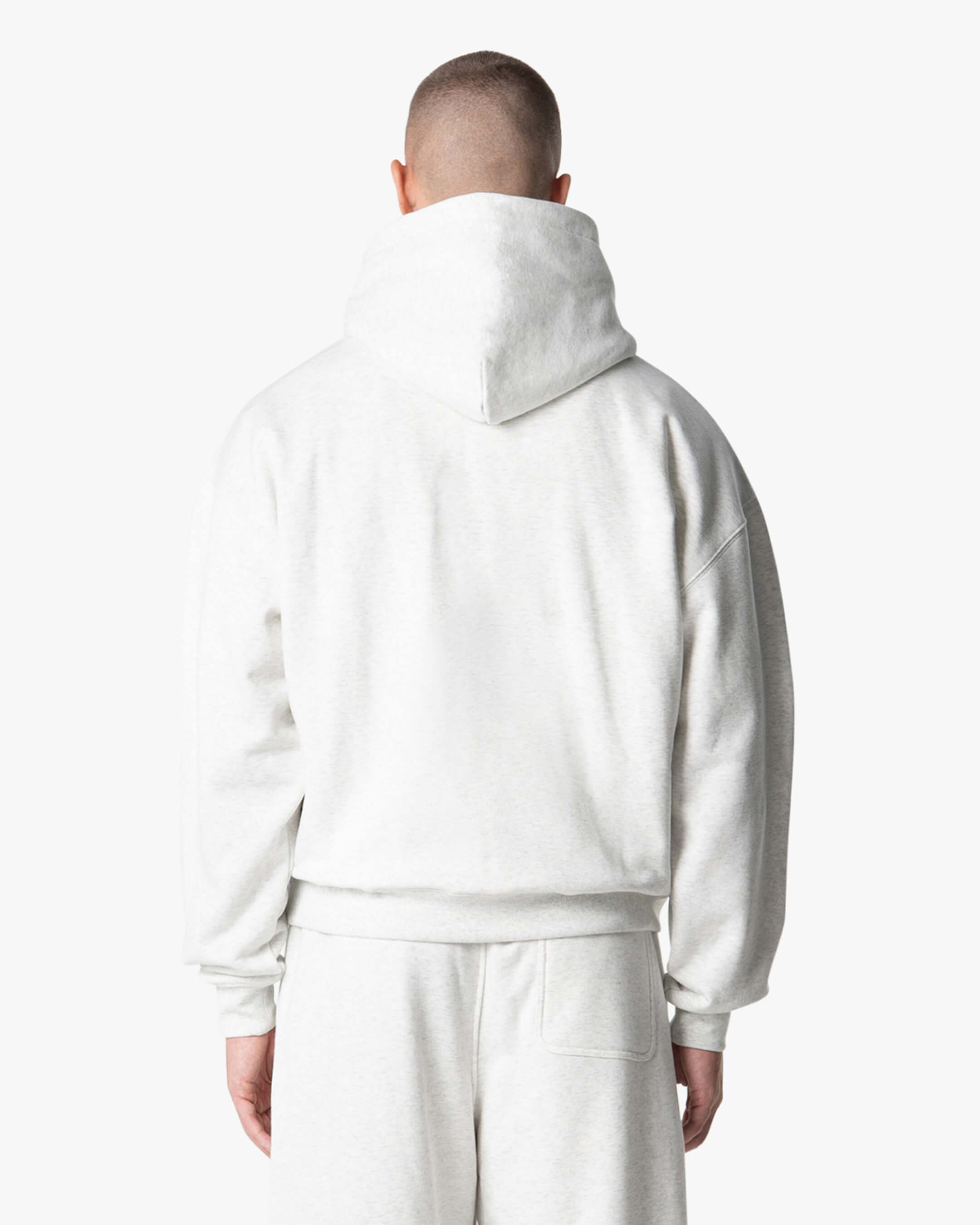 Oversized Blank Zip Hoodie | Light Grey Melee