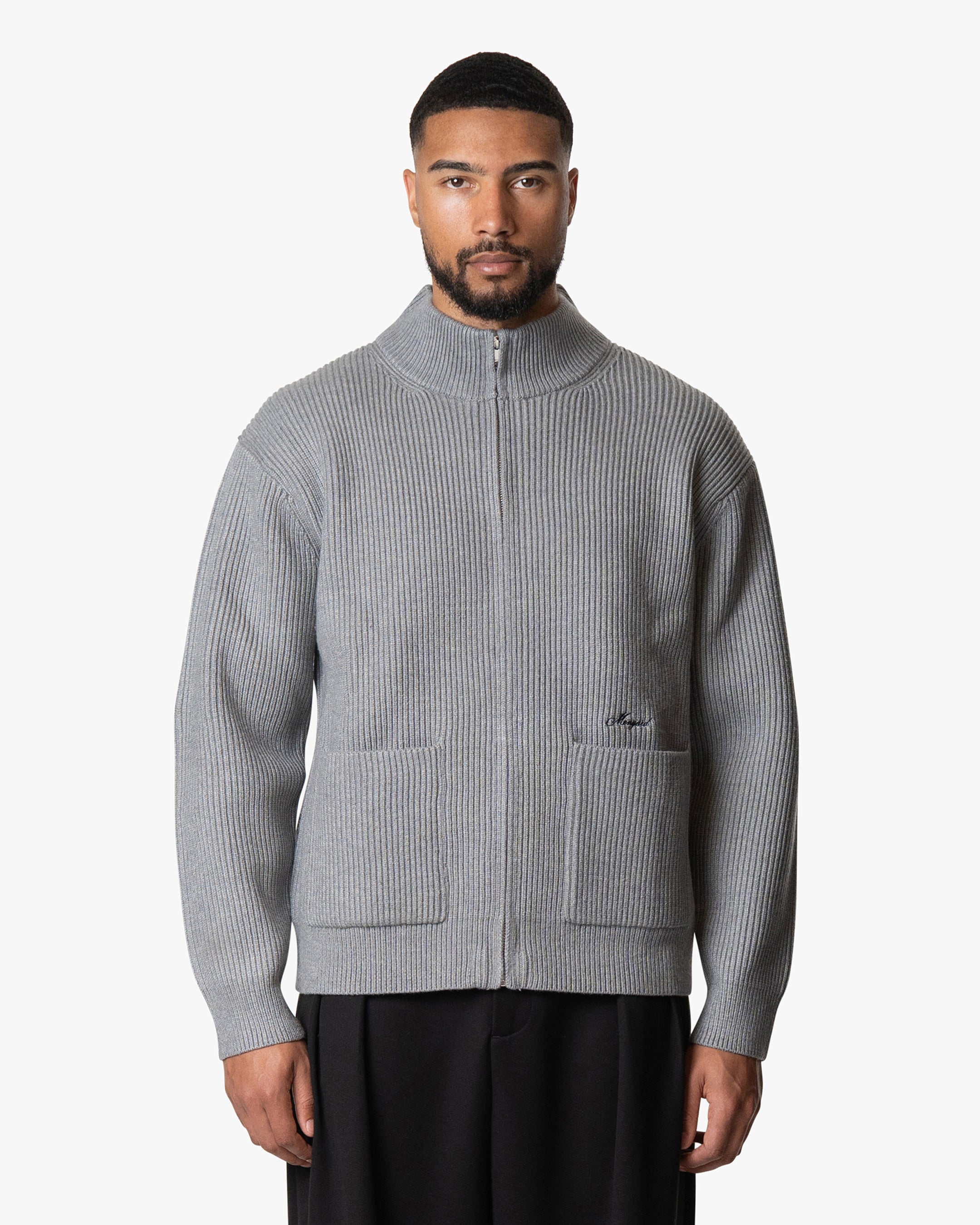 Giacca Heavy Knitted Zip-Up Cardigan | Grey Melee