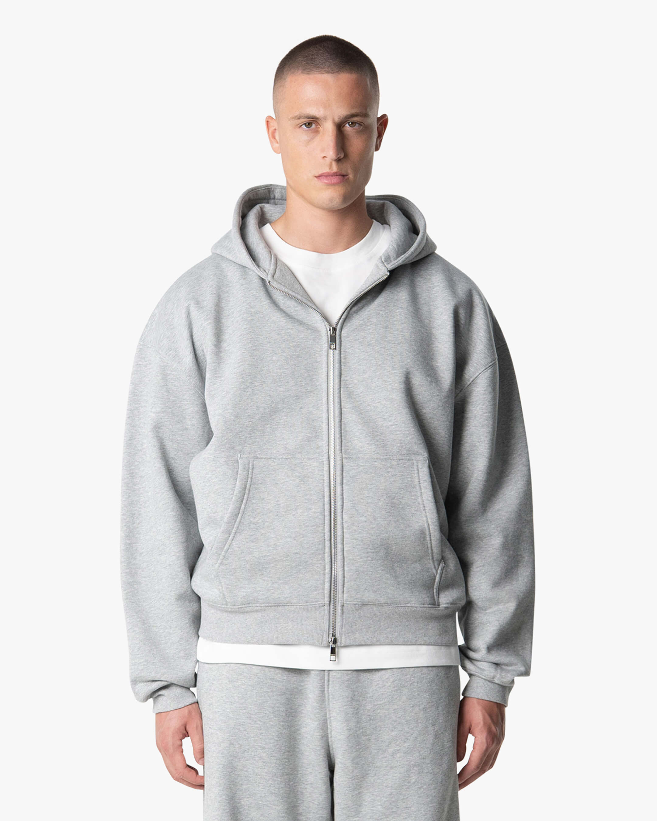 Oversized Blank Zip Hoodie | Grey Melee