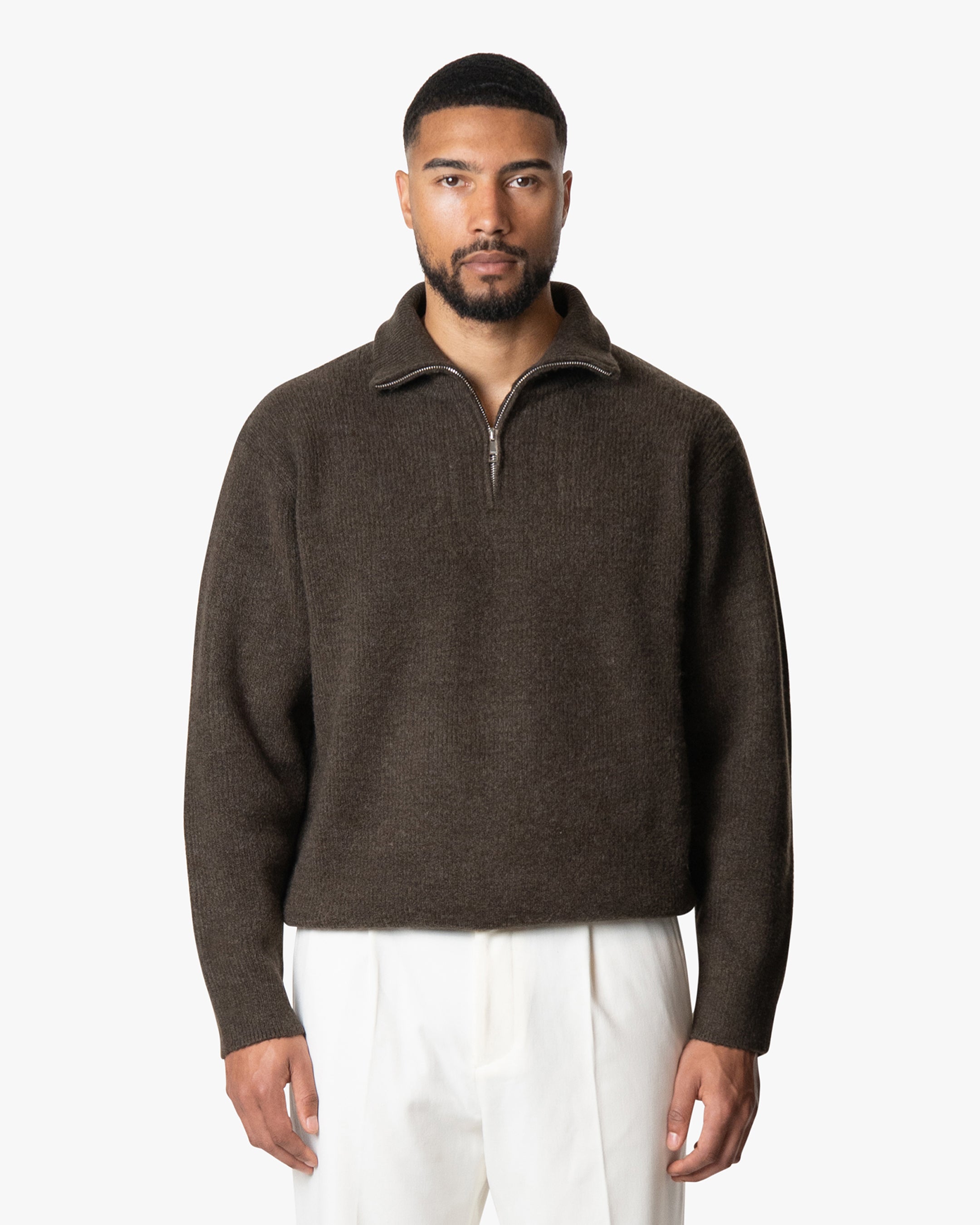 Sontuso Knitted Half-Zip Sweater | Dark Brown