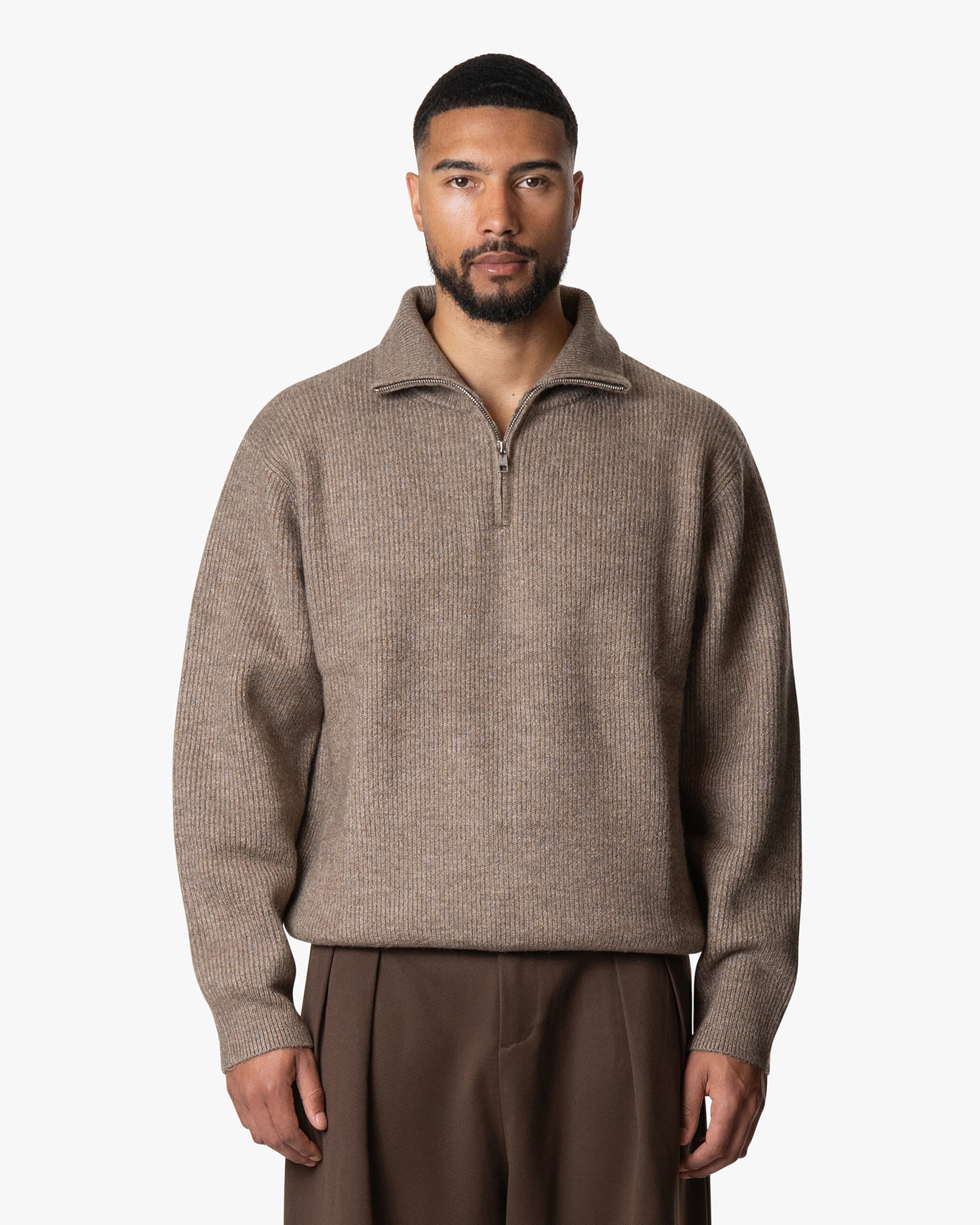 Sontuso Knitted Half-Zip Sweater | Light Brown