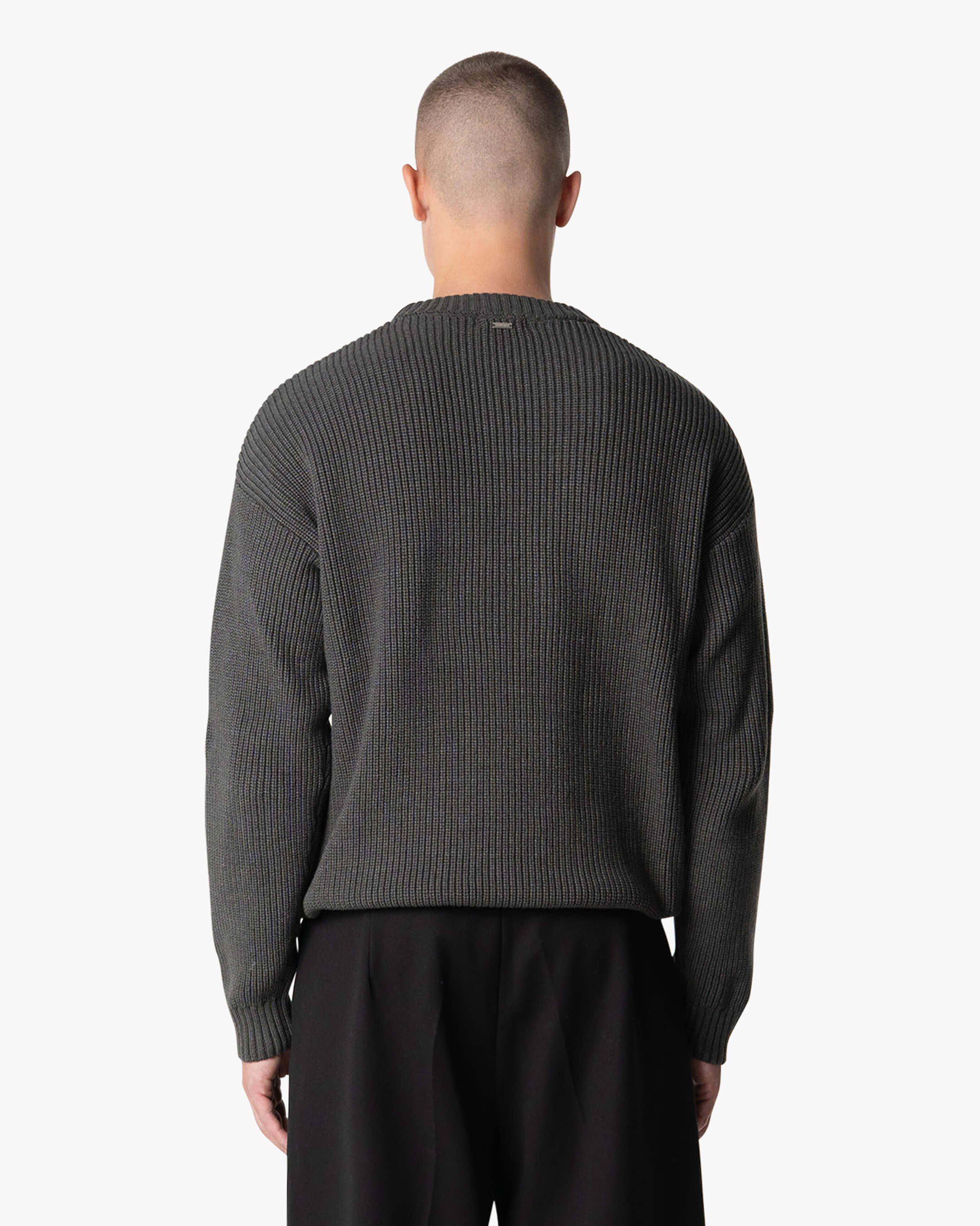 Naval Knitted Cotton Sweater | Dark Grey