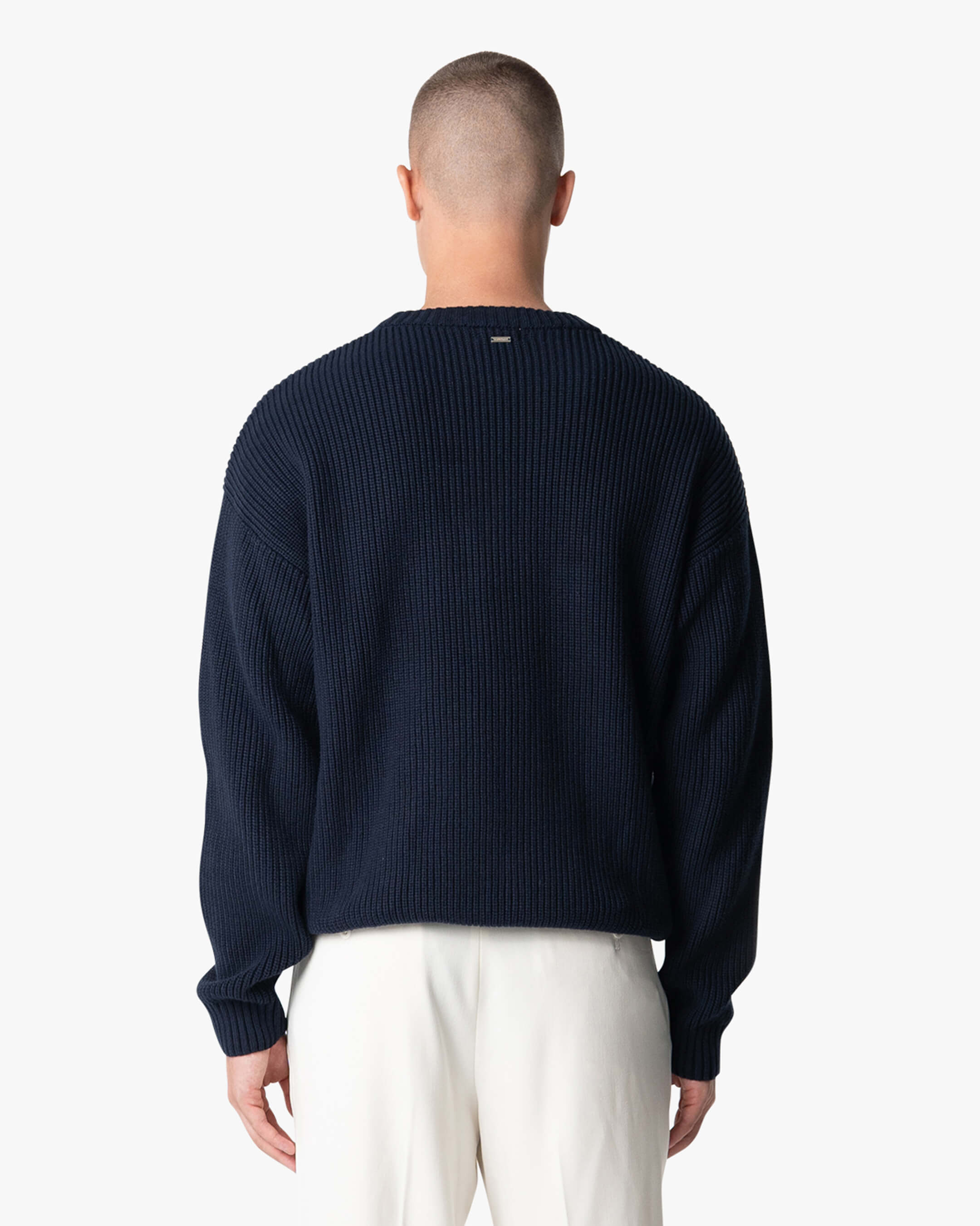 Naval Knitted Cotton Sweater | Navy