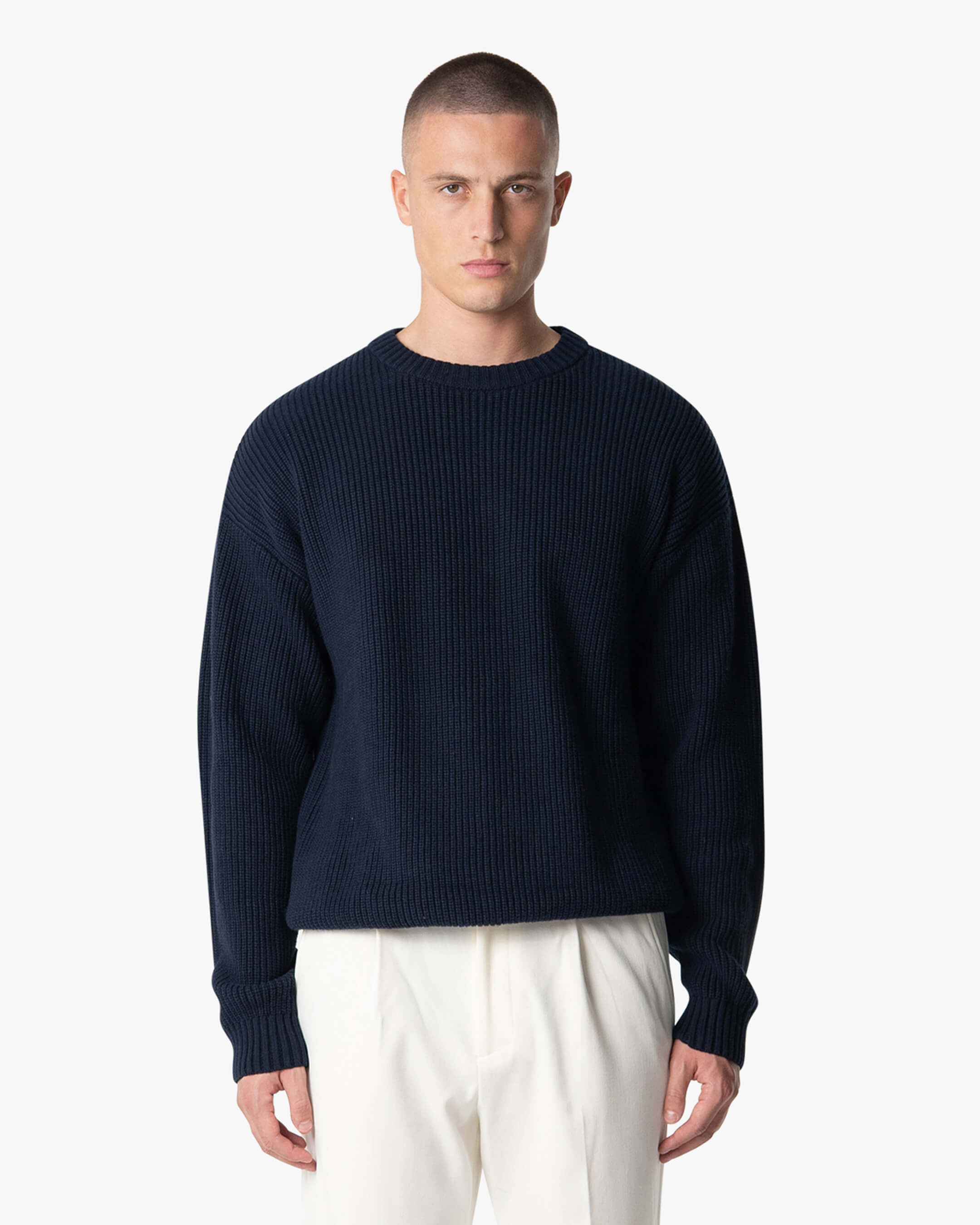 Naval Knitted Cotton Sweater | Navy