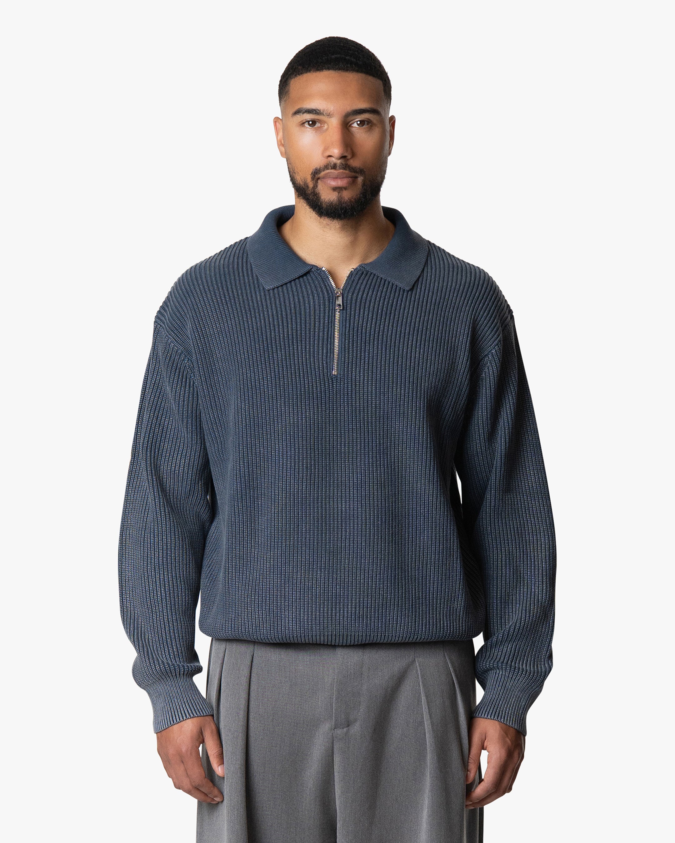 Orazio Cotton Half-Zip Polo Sweater | Acid Blue