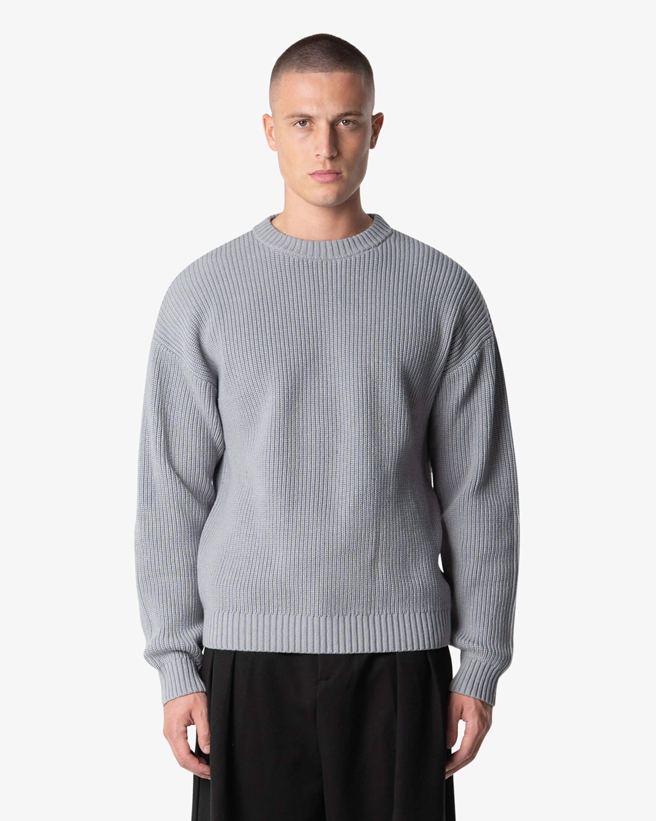 Naval Knitted Cotton Sweater | Grey Melee