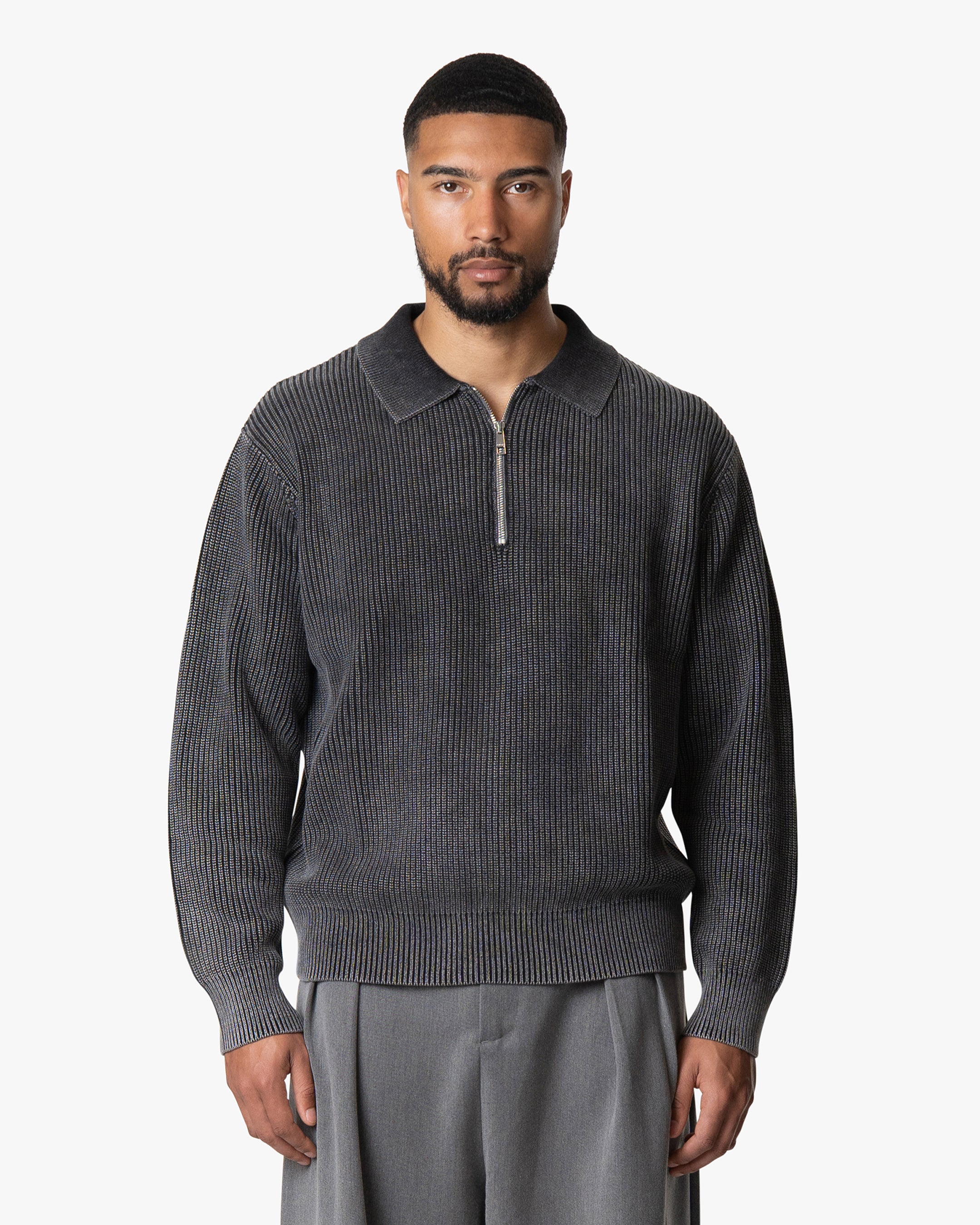 Orazio Cotton Half-Zip Polo Sweater | Acid Black