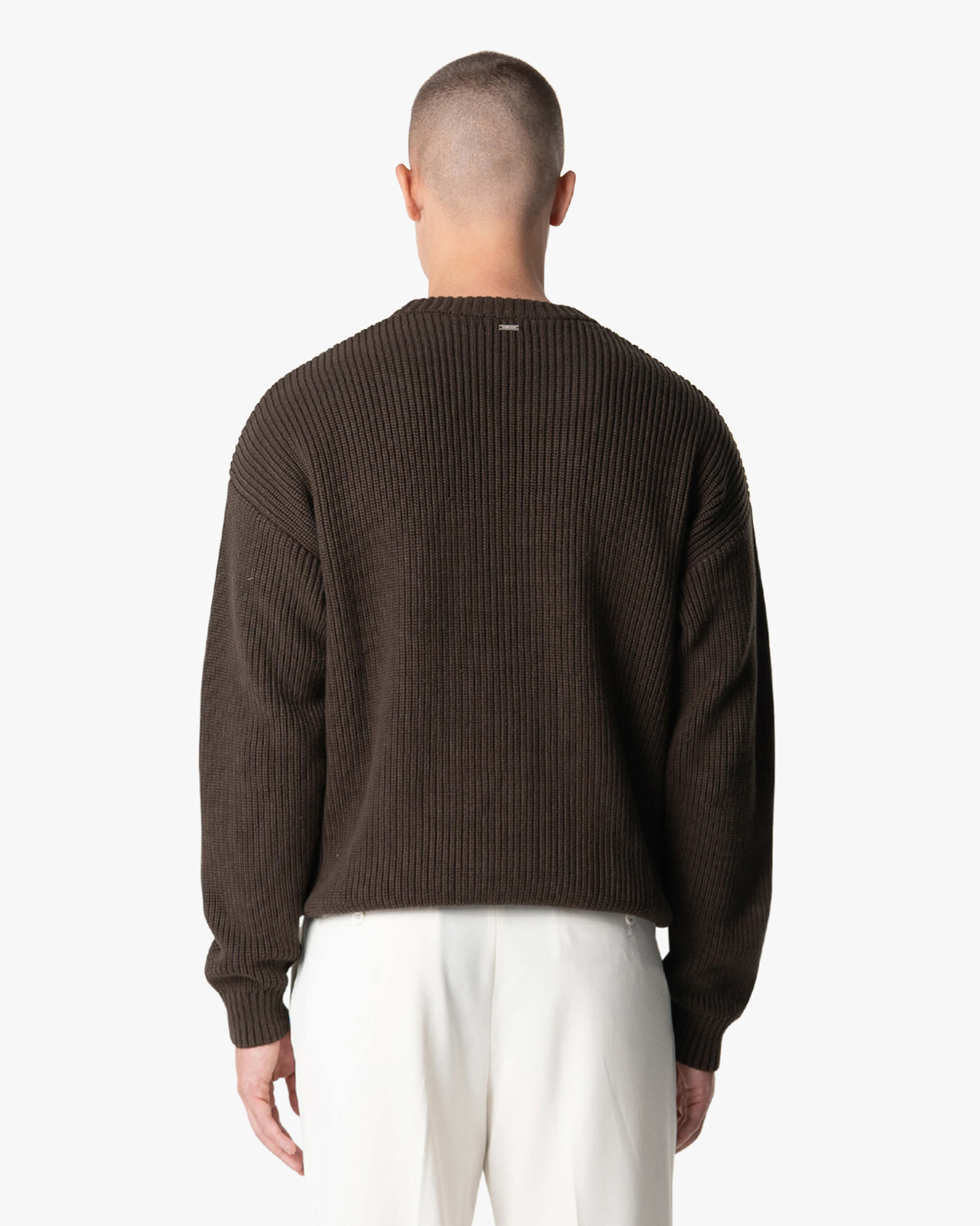 Naval Knitted Cotton Sweater | Brown