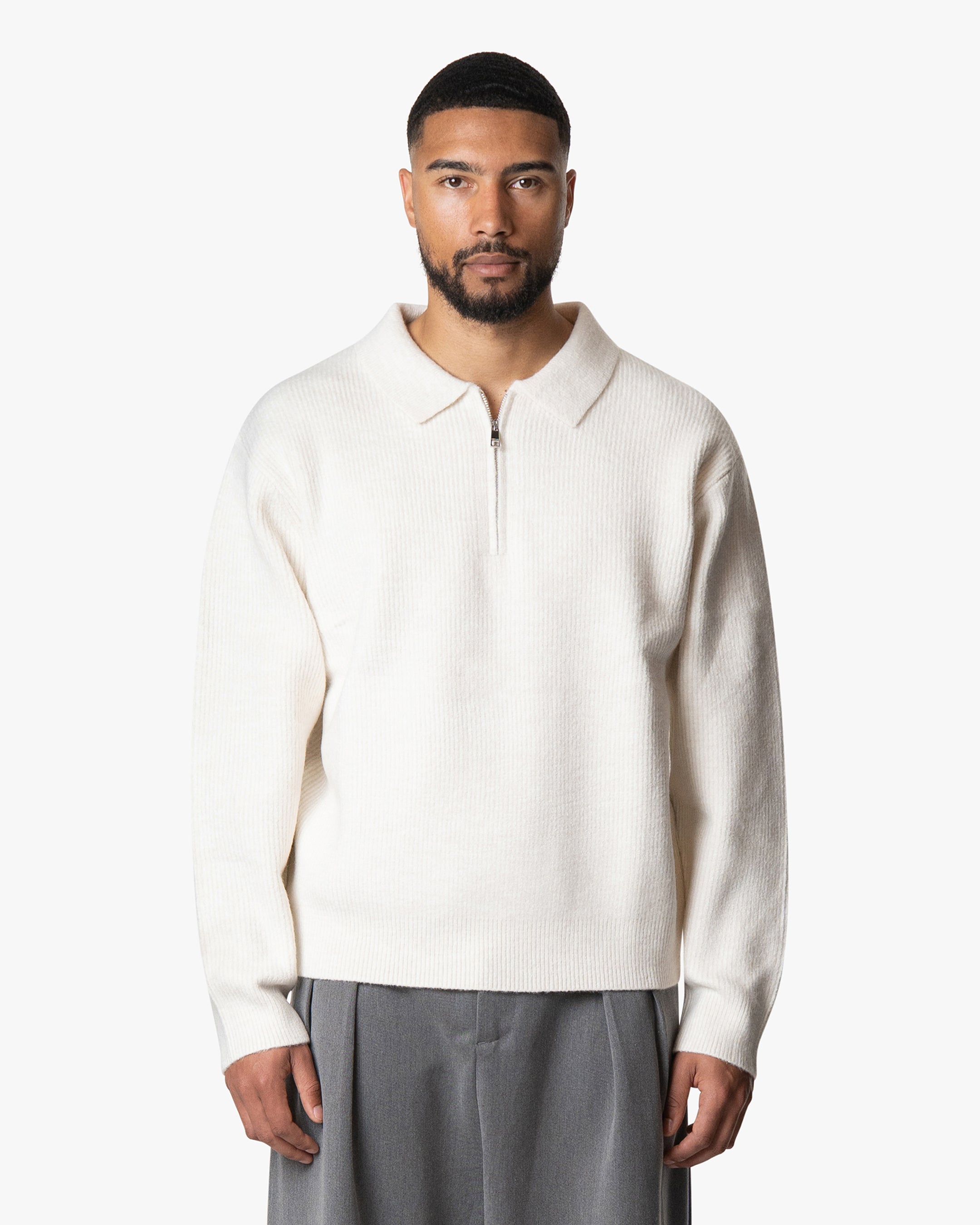 Levante Knitted Half-Zip Polo Sweater | Ecru
