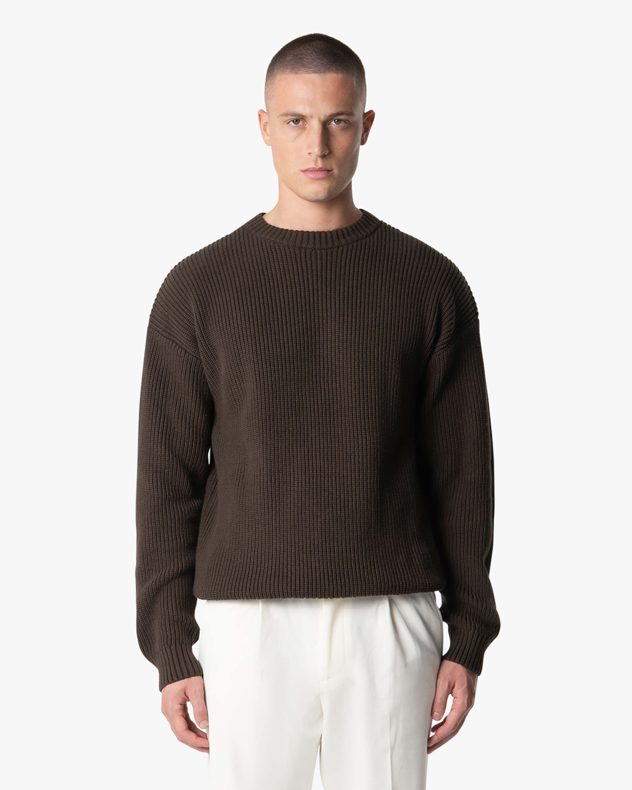Naval Knitted Cotton Sweater | Brown