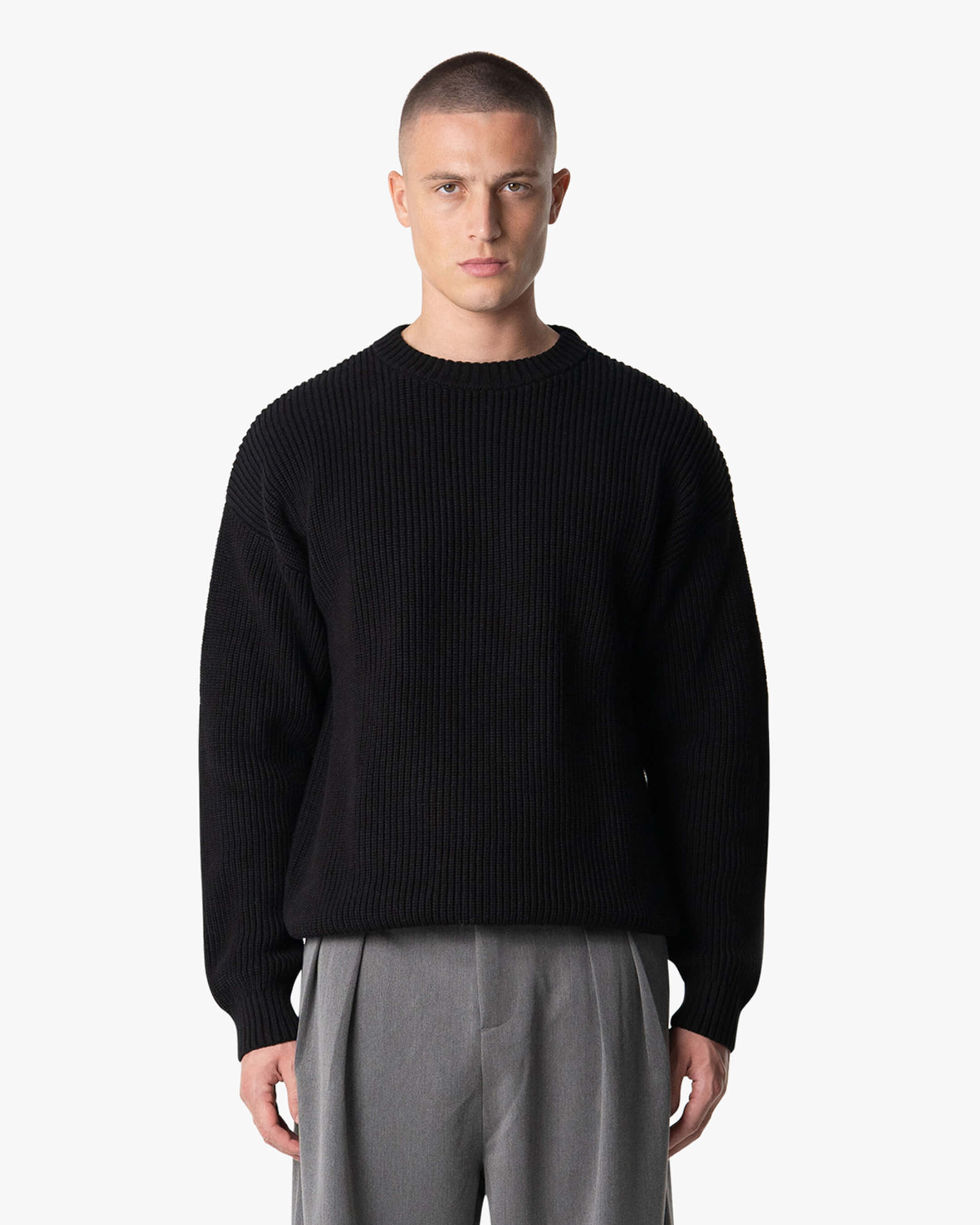 Naval Knitted Cotton Sweater | Black