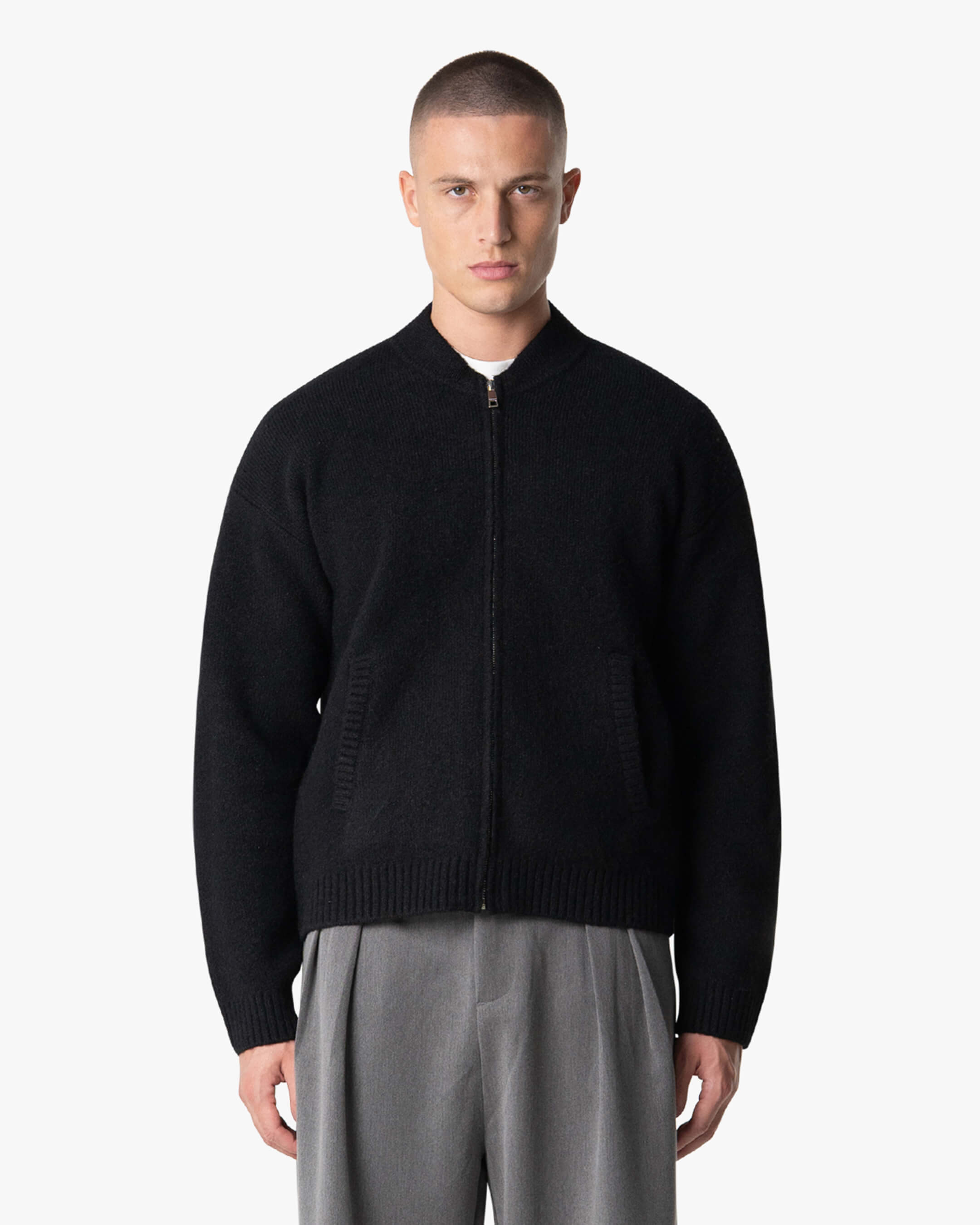 Signore Brushed Zip-Up Cardigan | Black