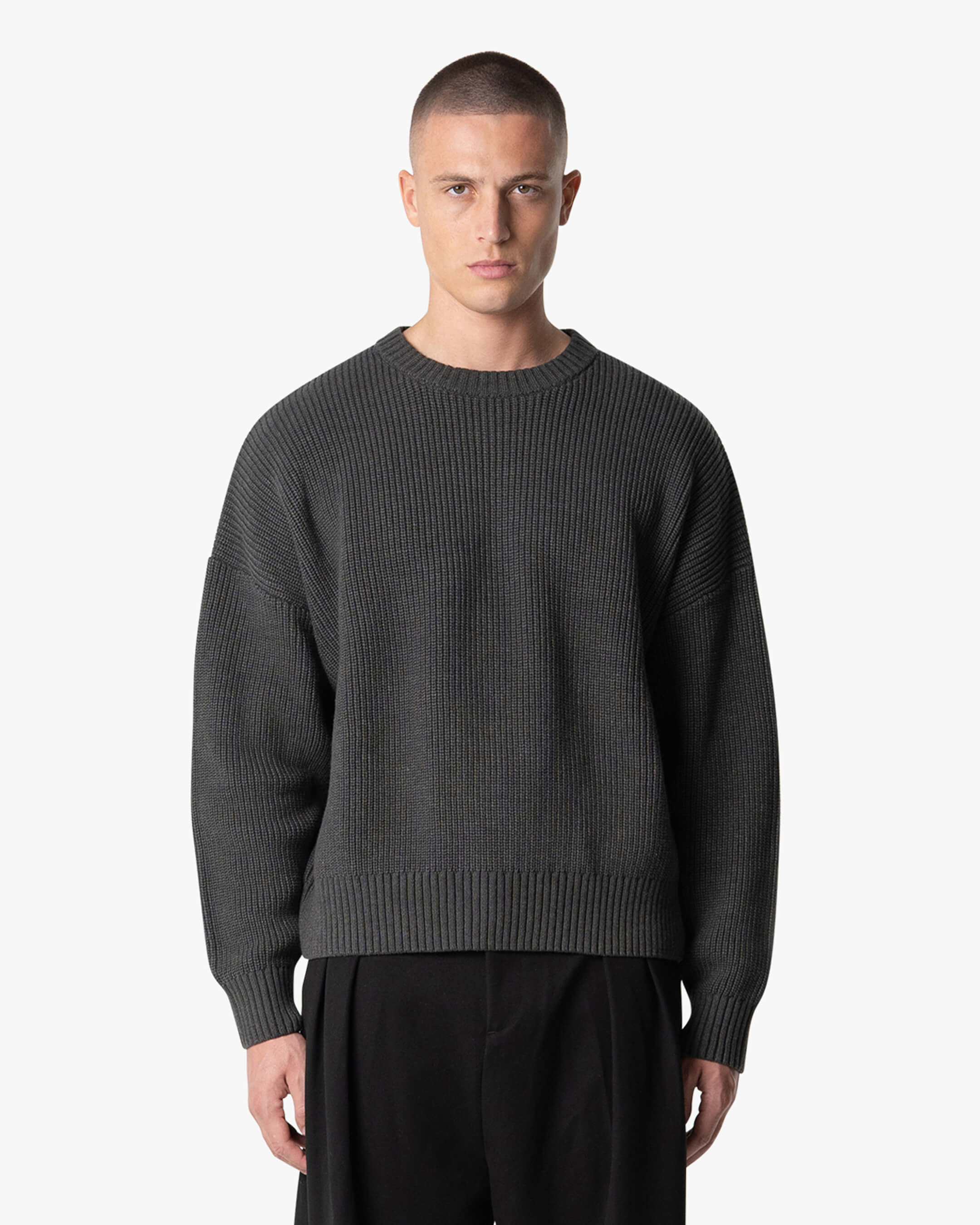 Emilian Oversized Cotton Boxy Sweater | Dark Grey