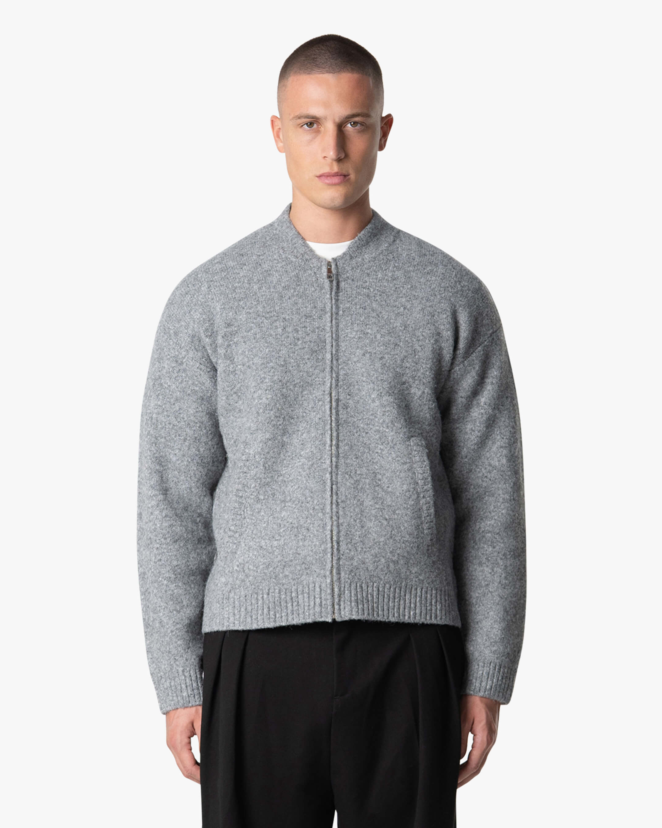 Signore Brushed Zip-Up Cardigan | Grey Melee