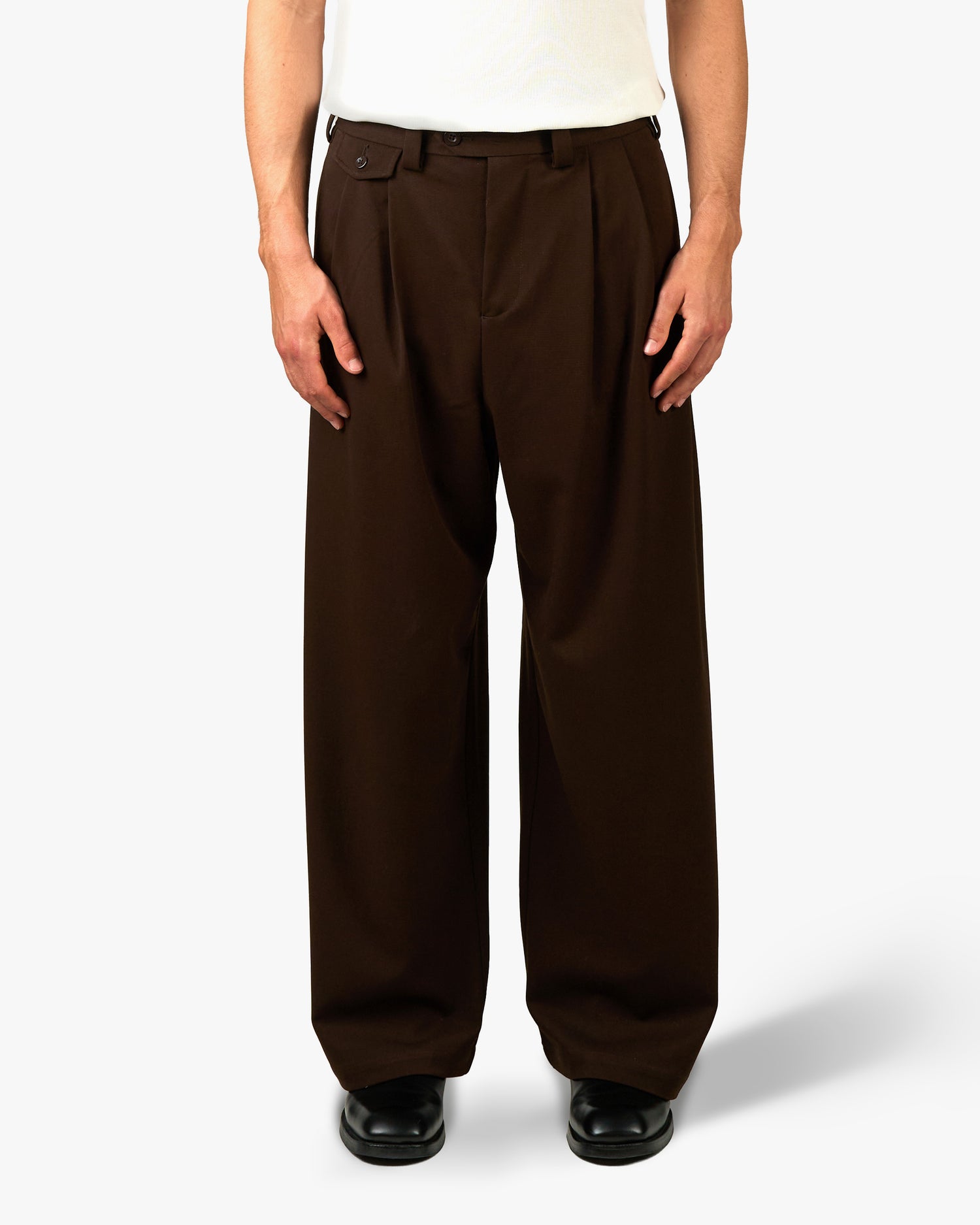 Ambra Pleated Loose-Fit Pants | Brown
