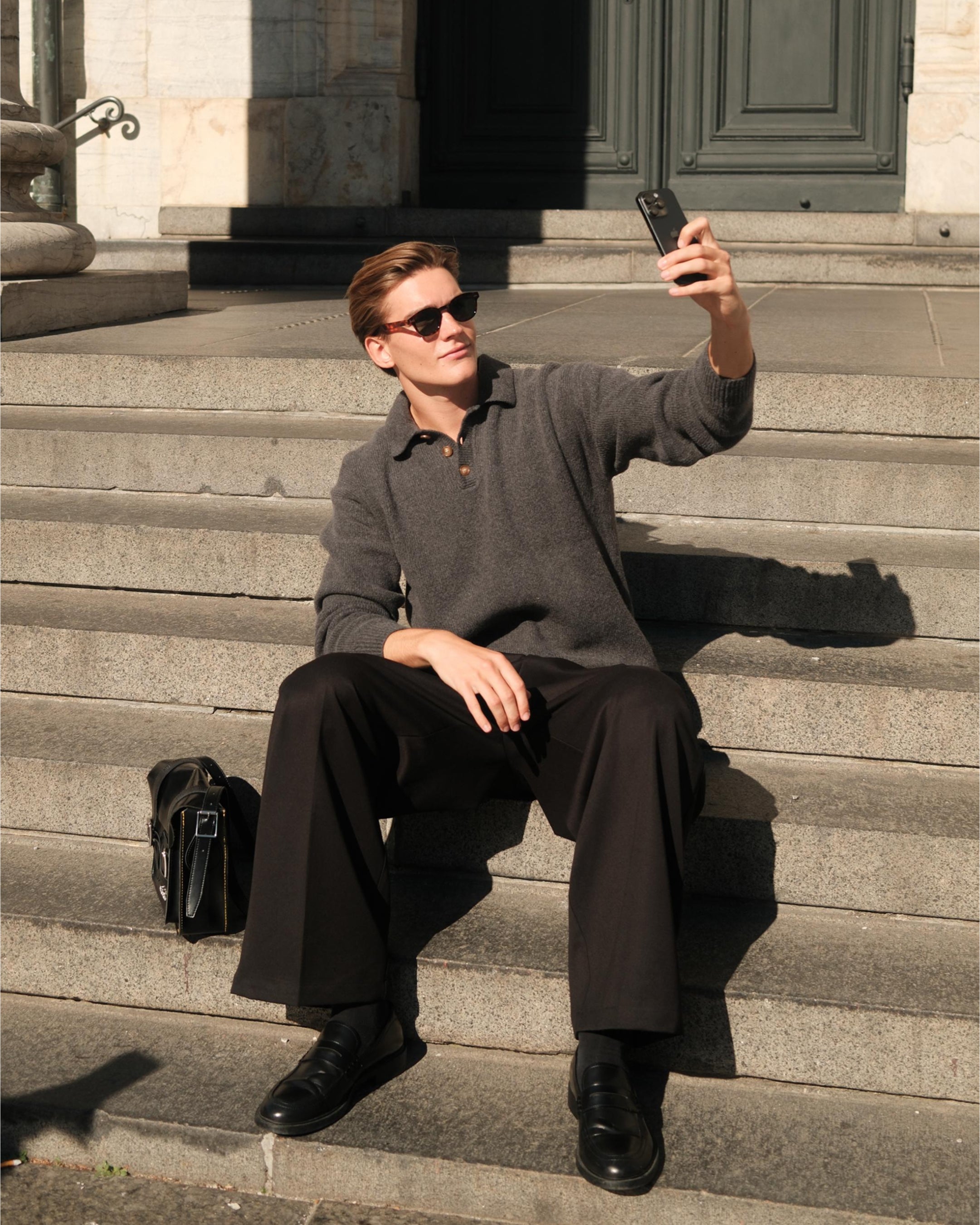 Alessandro Knitted Polo Sweater | Dark Grey