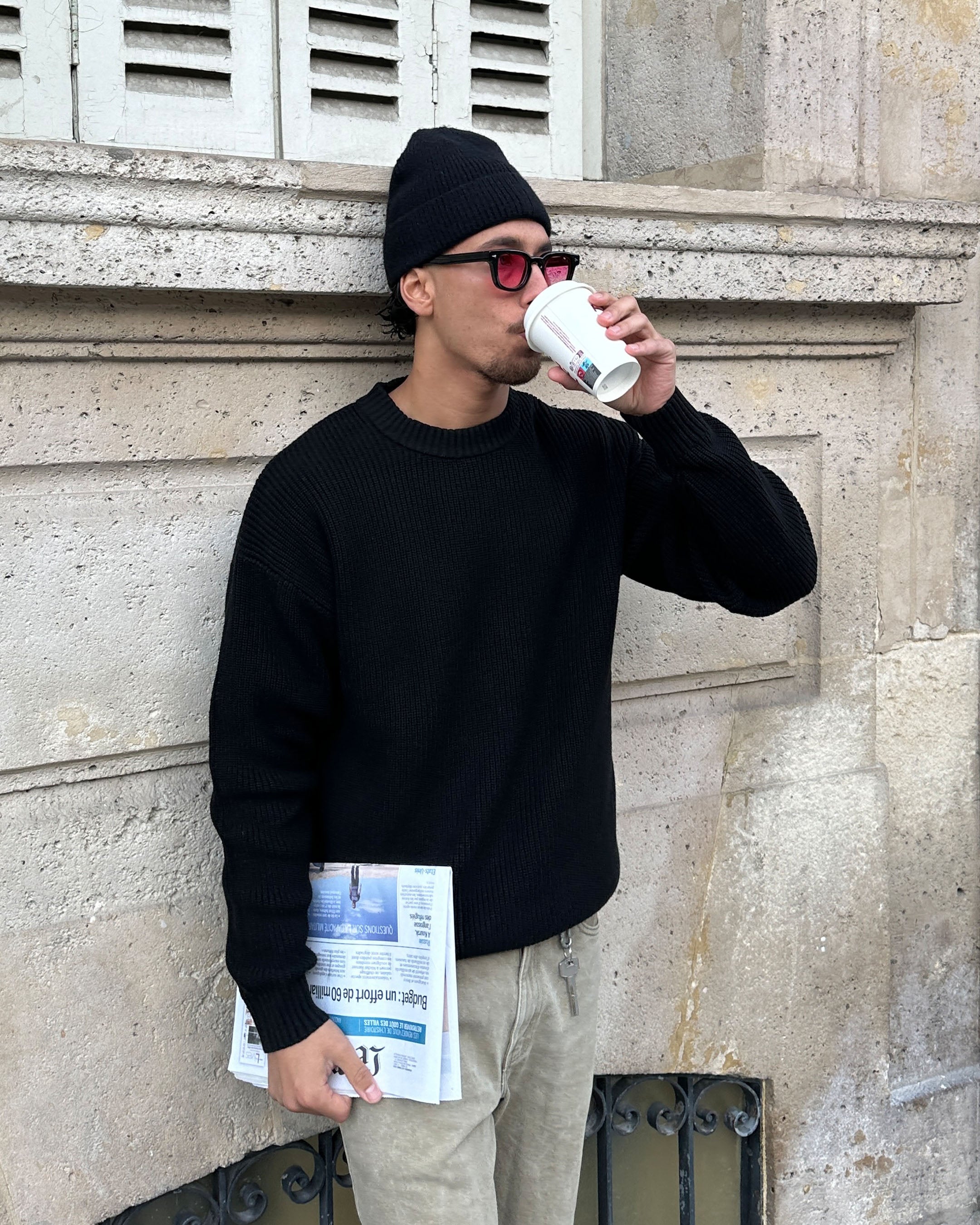 Naval Knitted Cotton Sweater | Black