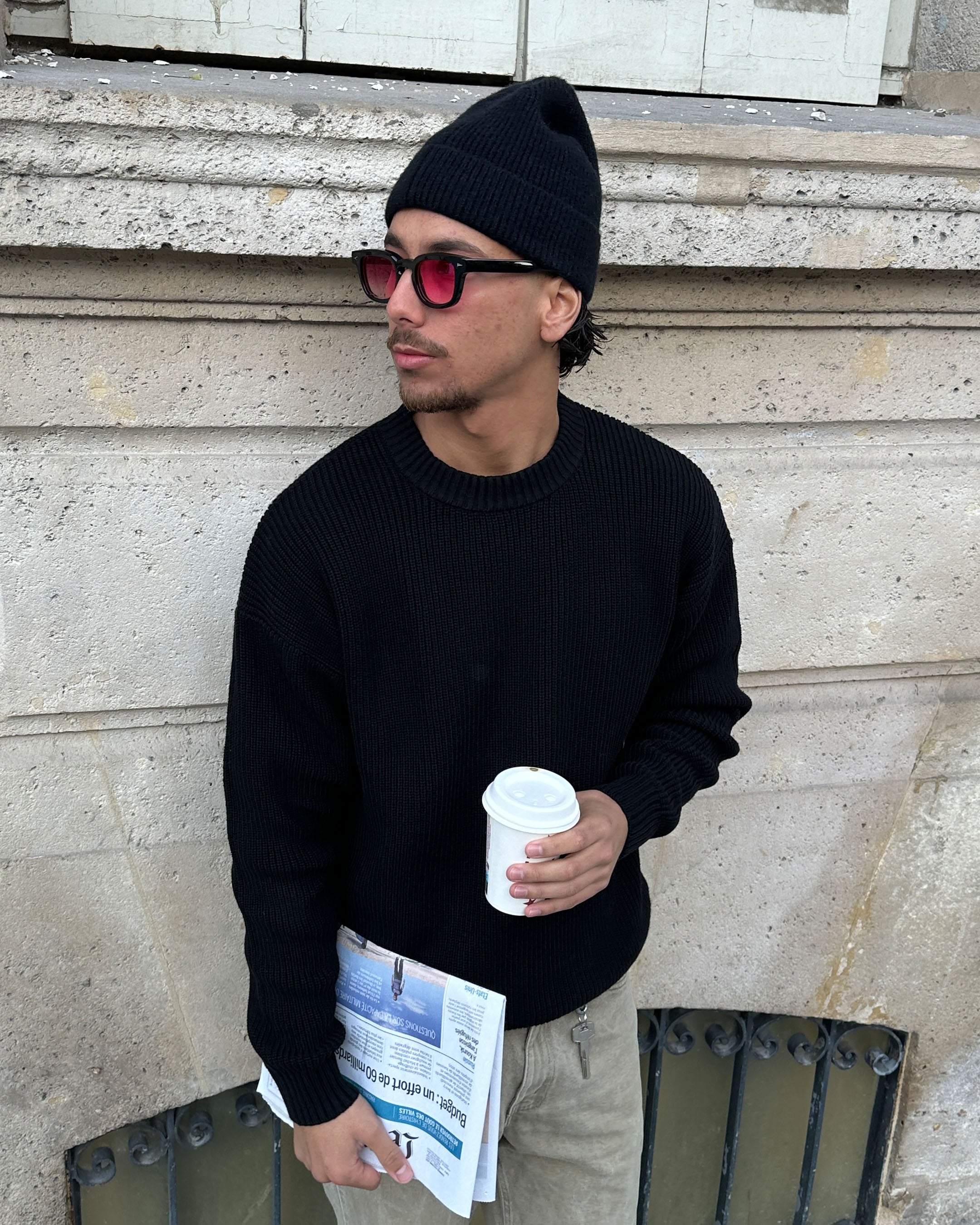 Naval Knitted Cotton Sweater | Black