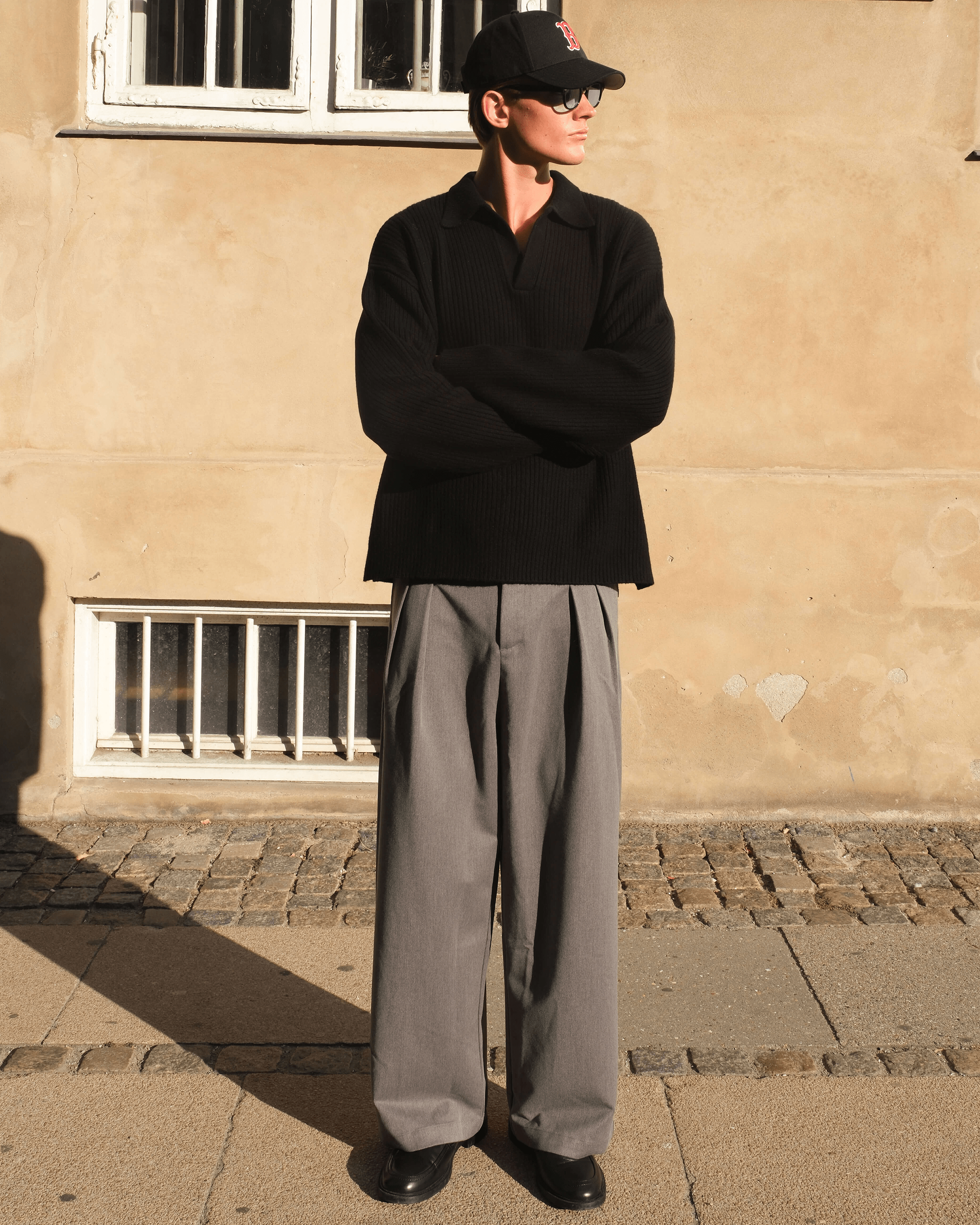 Ambra Loose-Fit Pleated Pants | Grey Melee