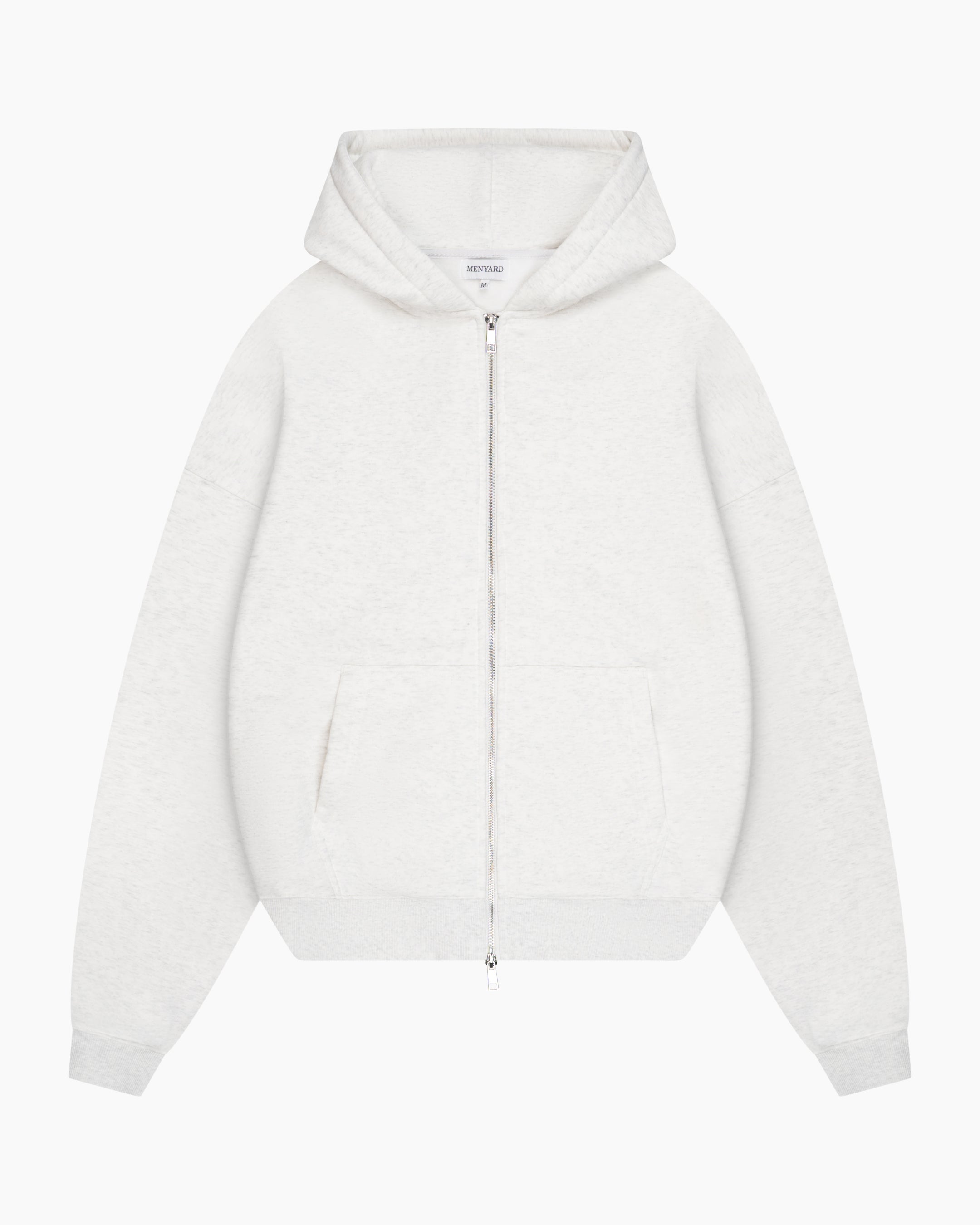 Oversized Blank Zip Hoodie | Light Grey Melee