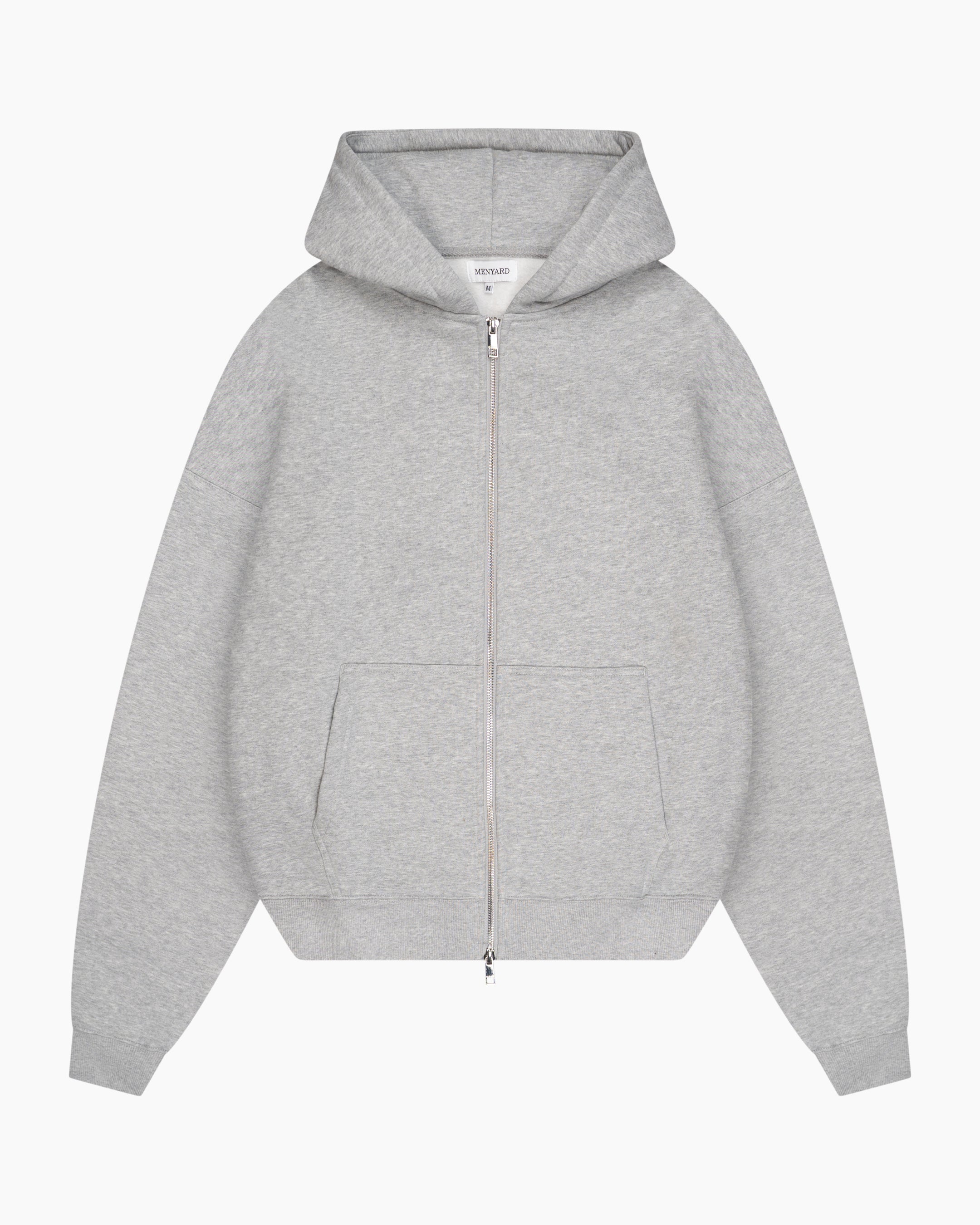 Oversized Blank Zip Hoodie | Grey Melee