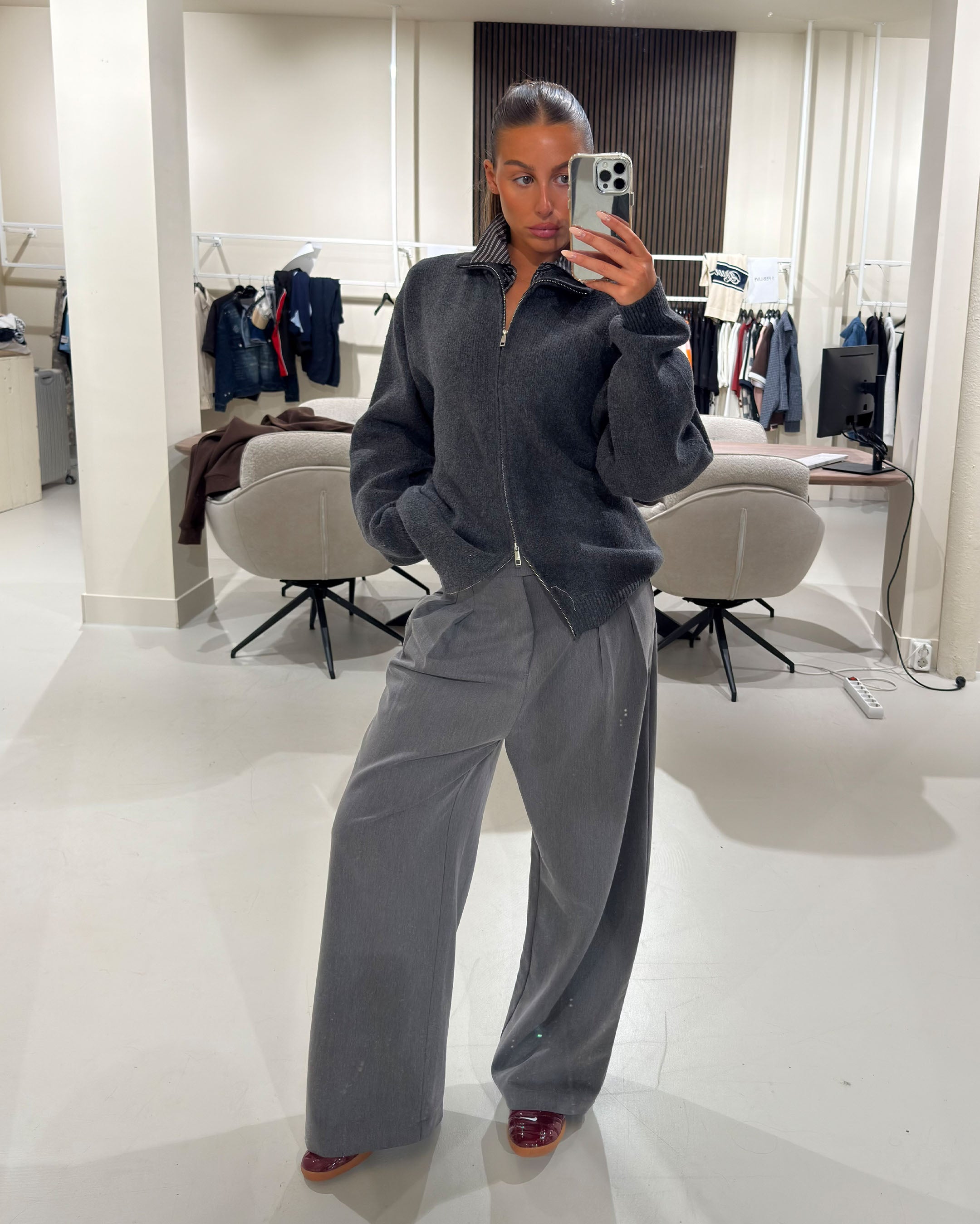 Ventura Cotton Zip-Up Cardigan | Dark Grey