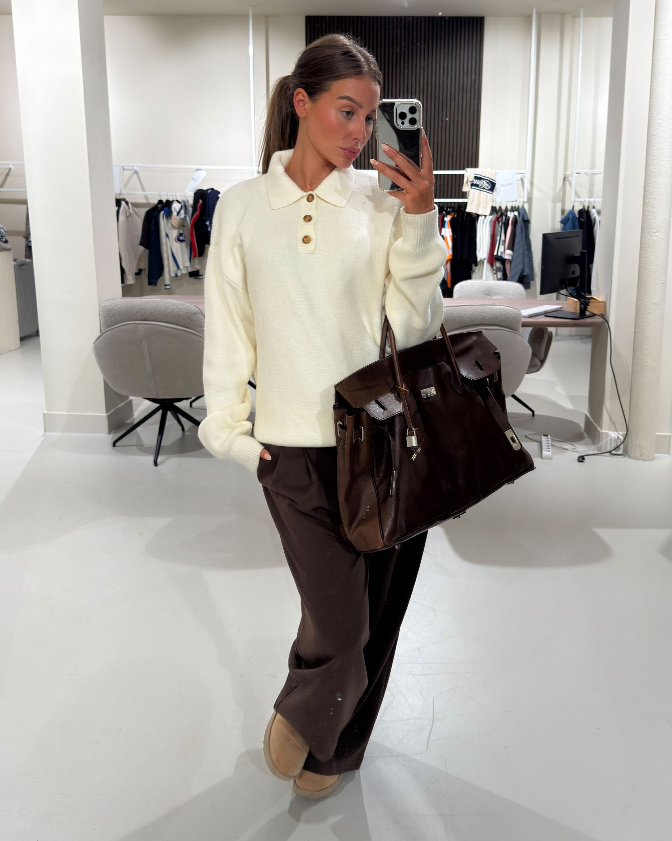 Alessandro Knitted Polo Sweater | Ecru