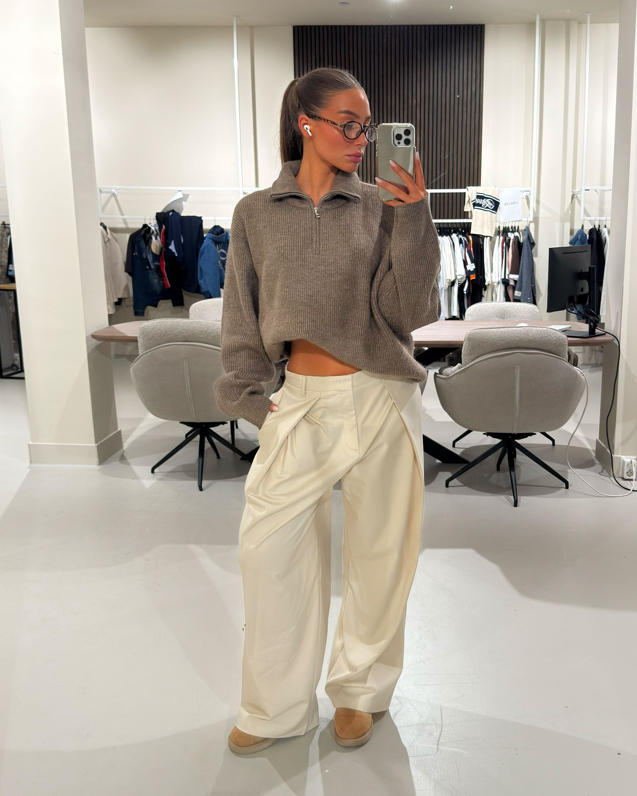 Sontuso Knitted Half-Zip Sweater | Light Brown