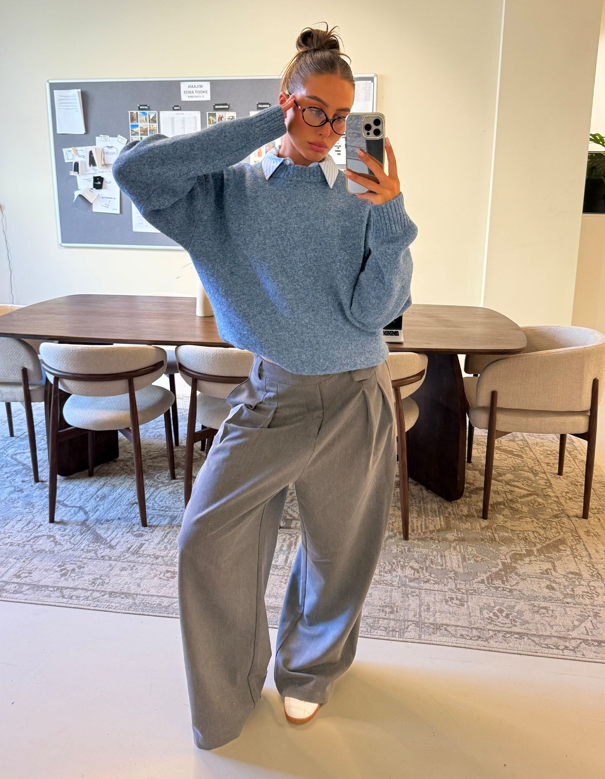 Ambra Loose-Fit Pleated Pants | Grey Melee